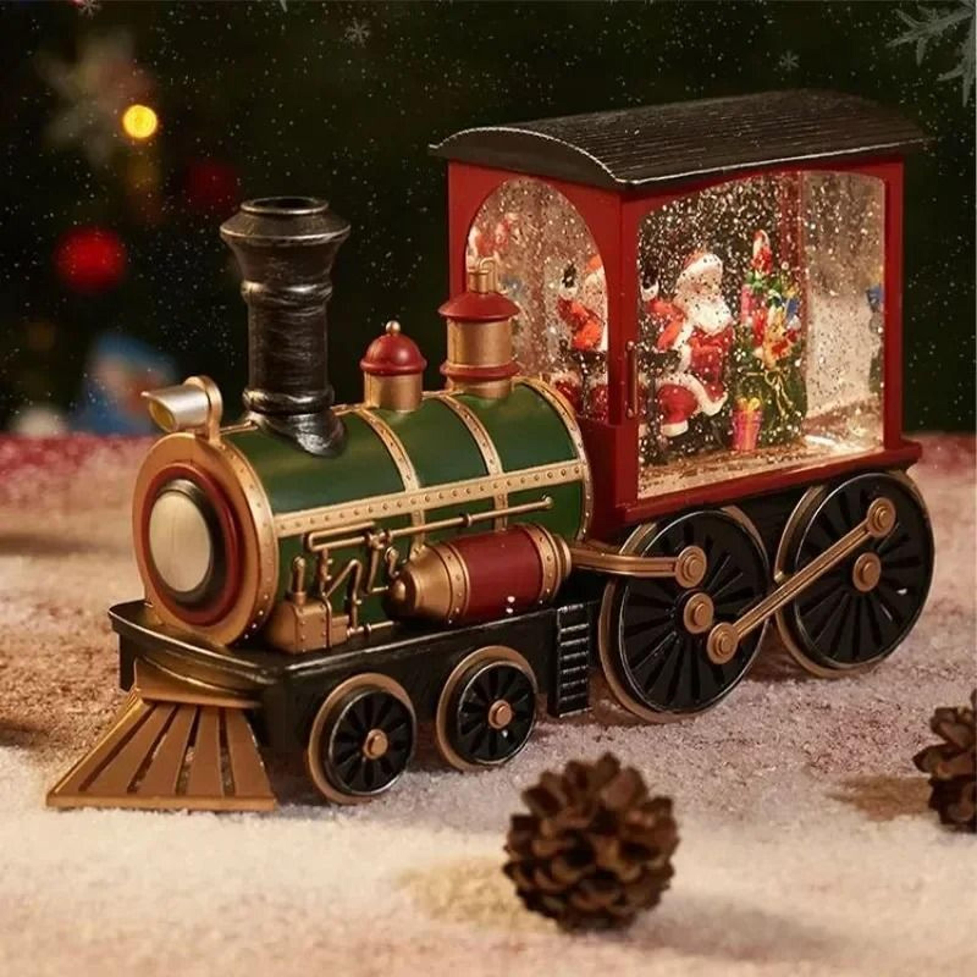 lighted christmas crystal ball santa train creates magical holiday ambiance decor