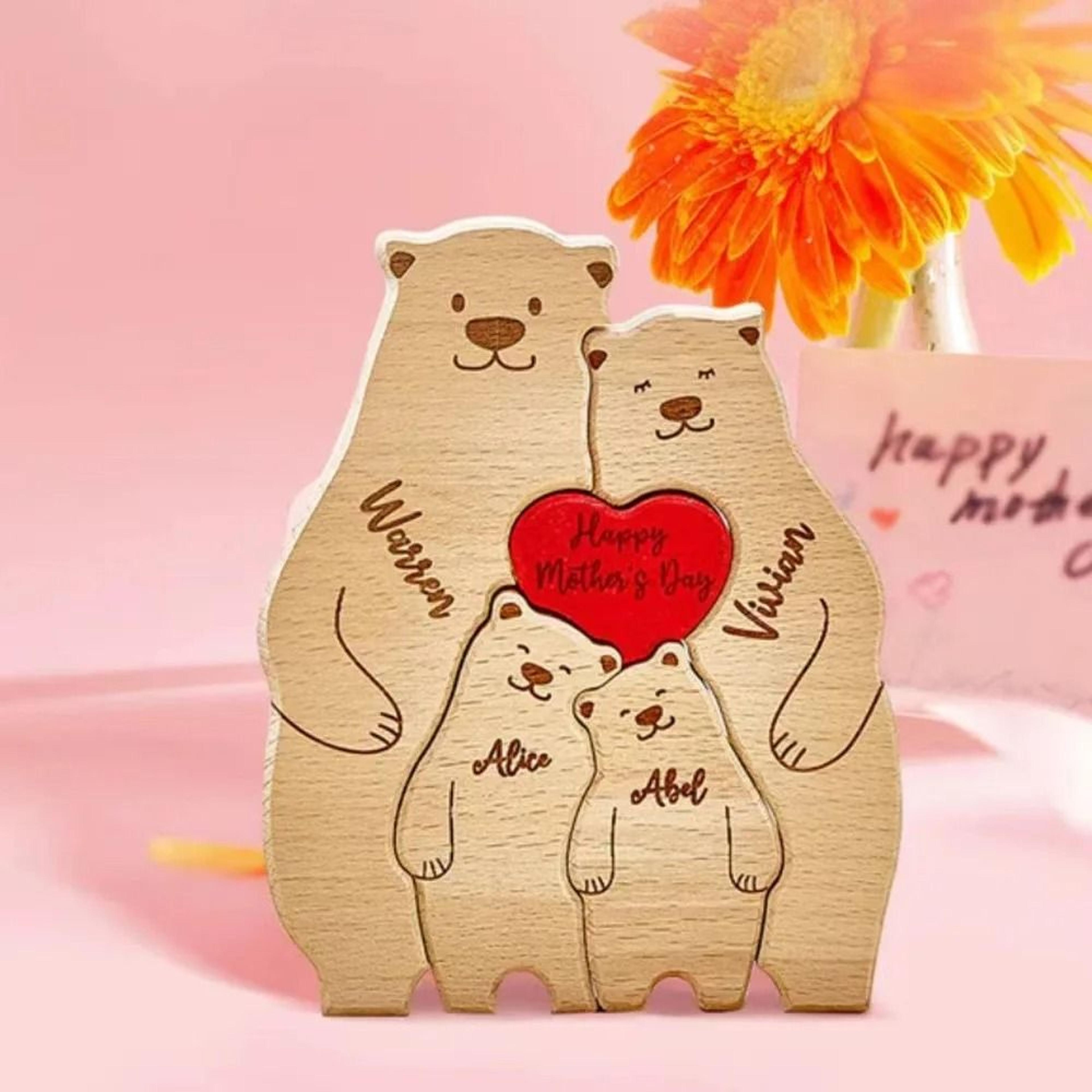 personalized wooden bear family puzzle celebrates love with custom names beautifully