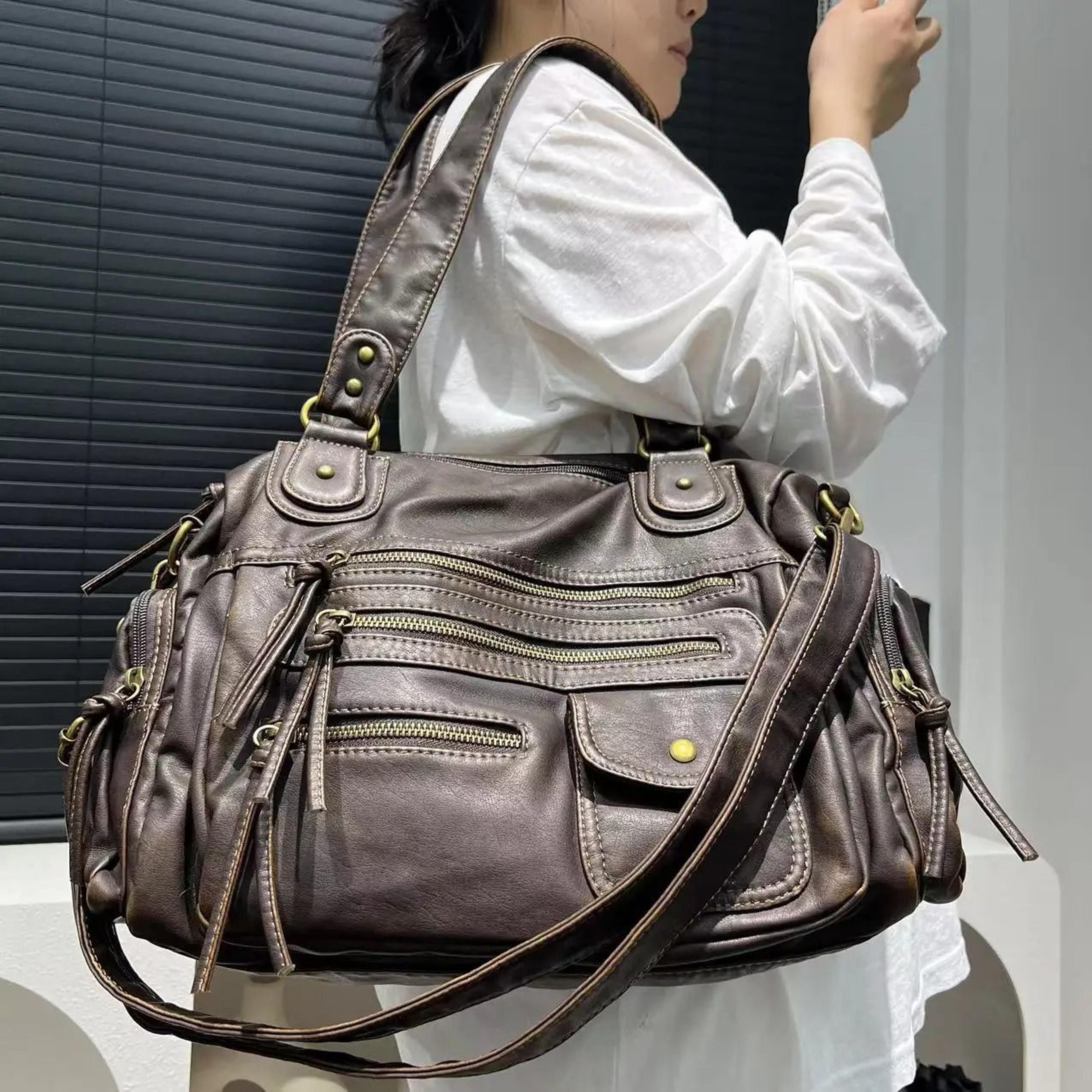 vintage y2k motorcycle shoulder bag with spacious multi pocket crossbody design