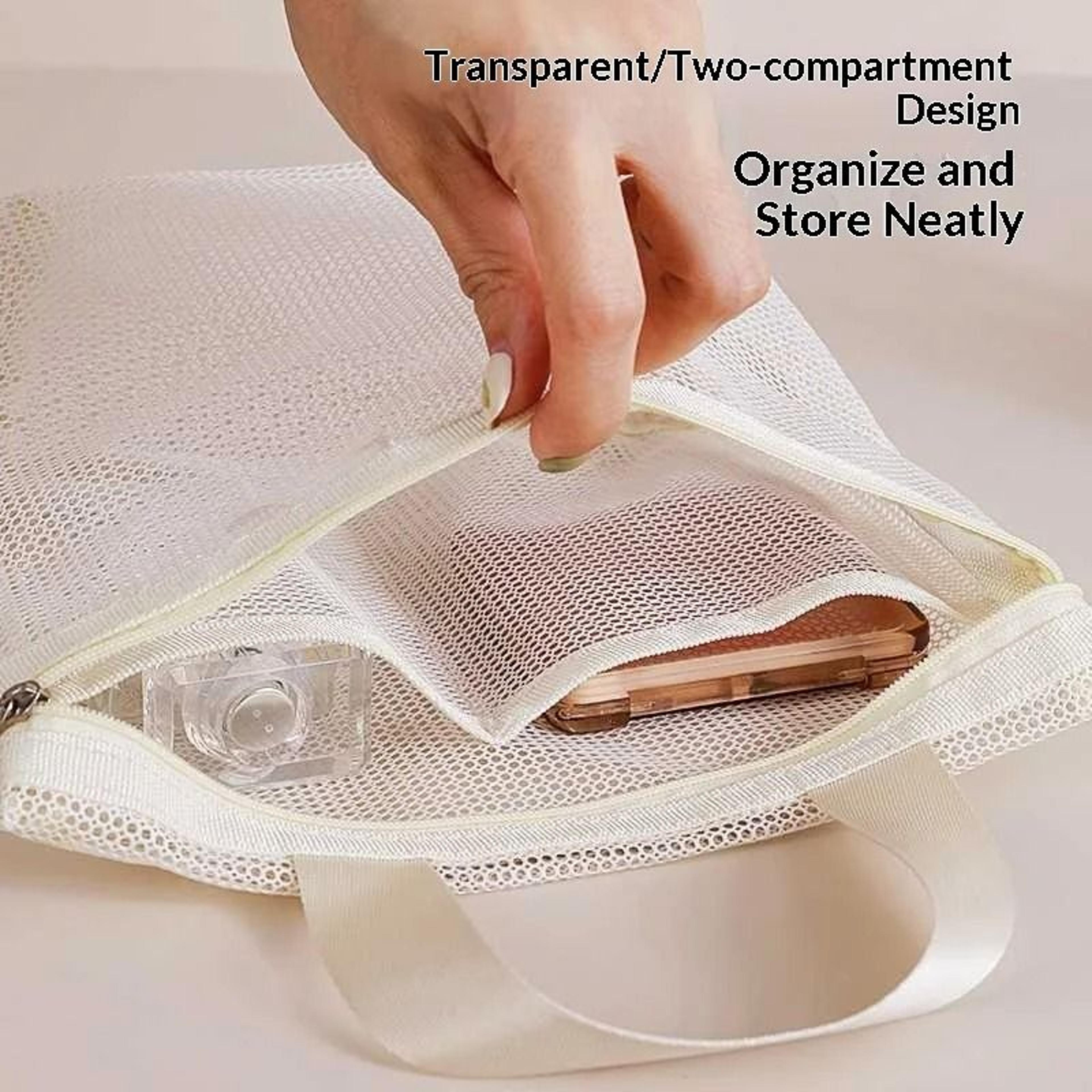 portable mesh hanging toiletry bag for travel shower makeup storage organizer