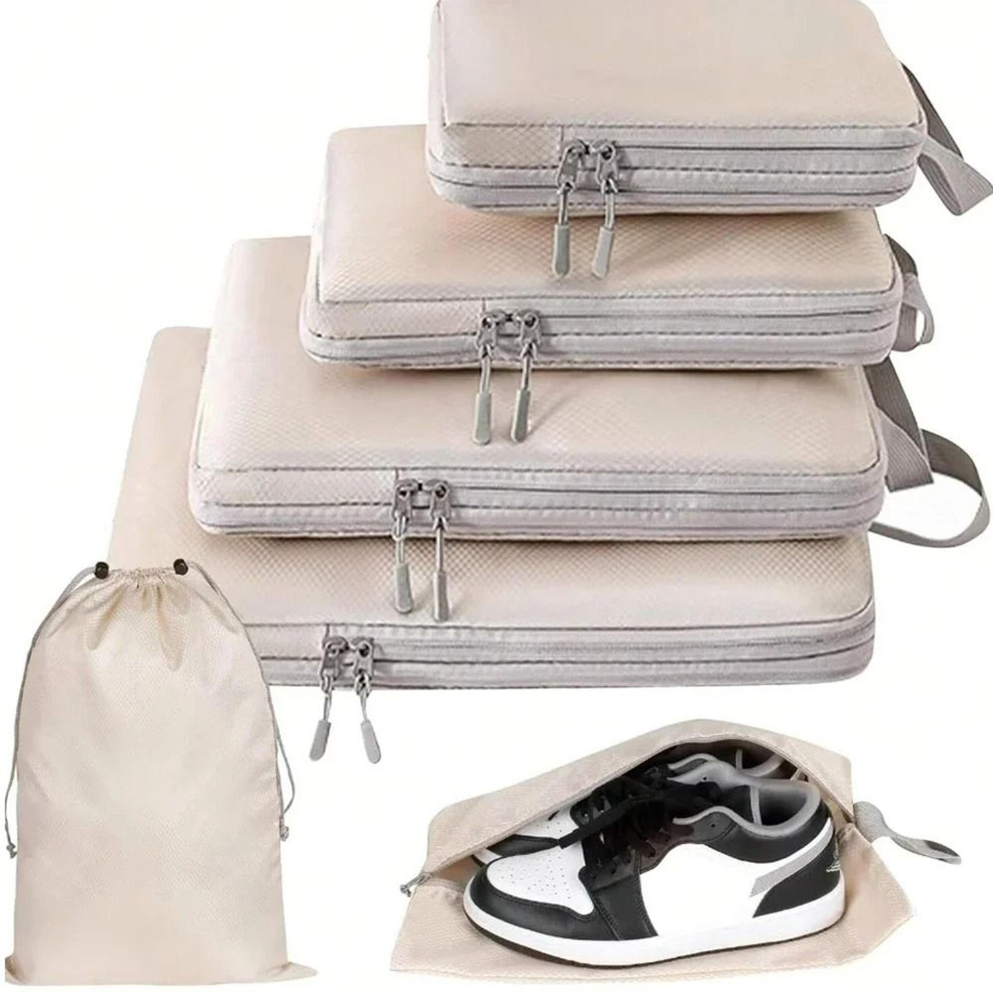 six piece waterproof compression packing cubes for organized space saving travel