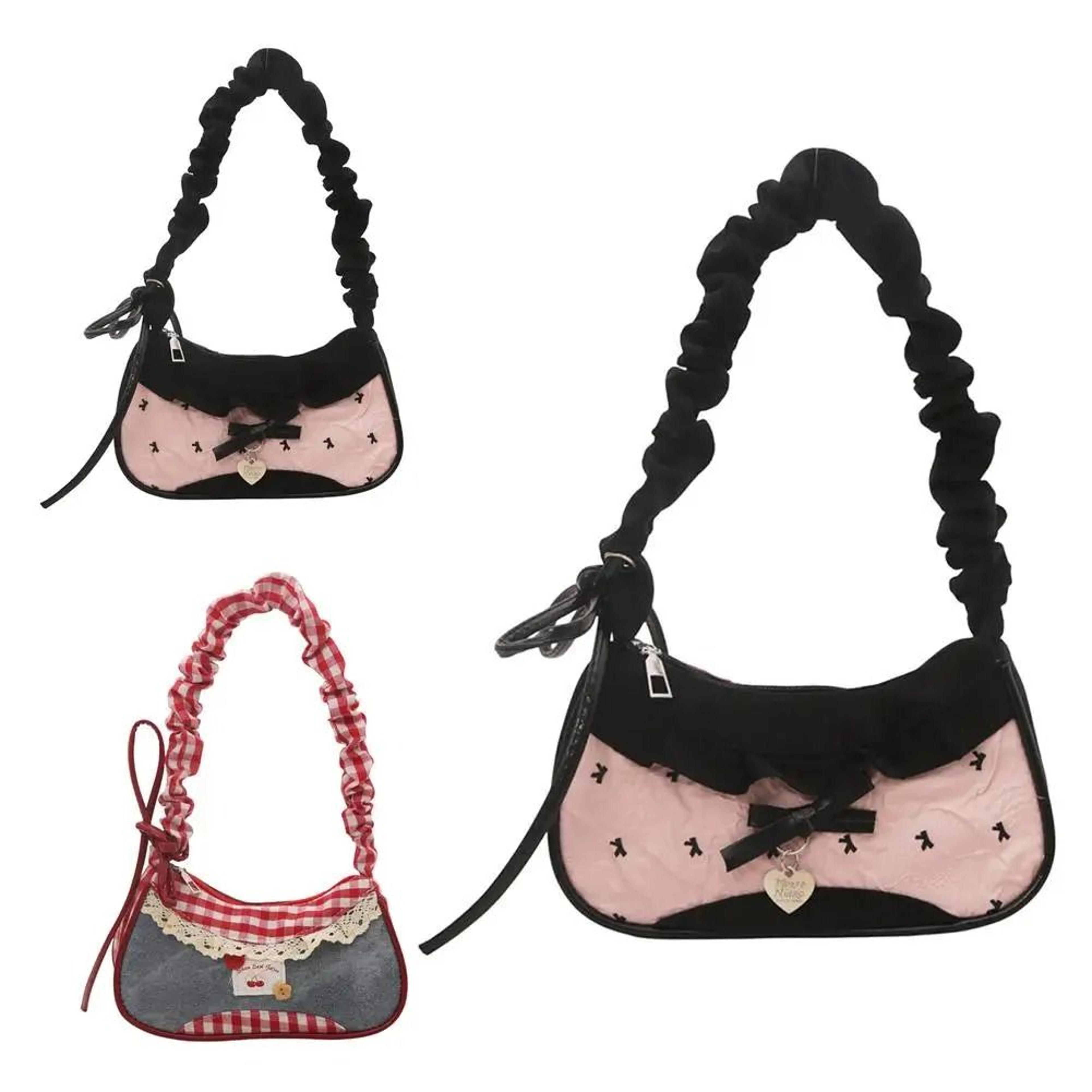 plaid lace bow shoulder bag with adjustable strap for daily commuting