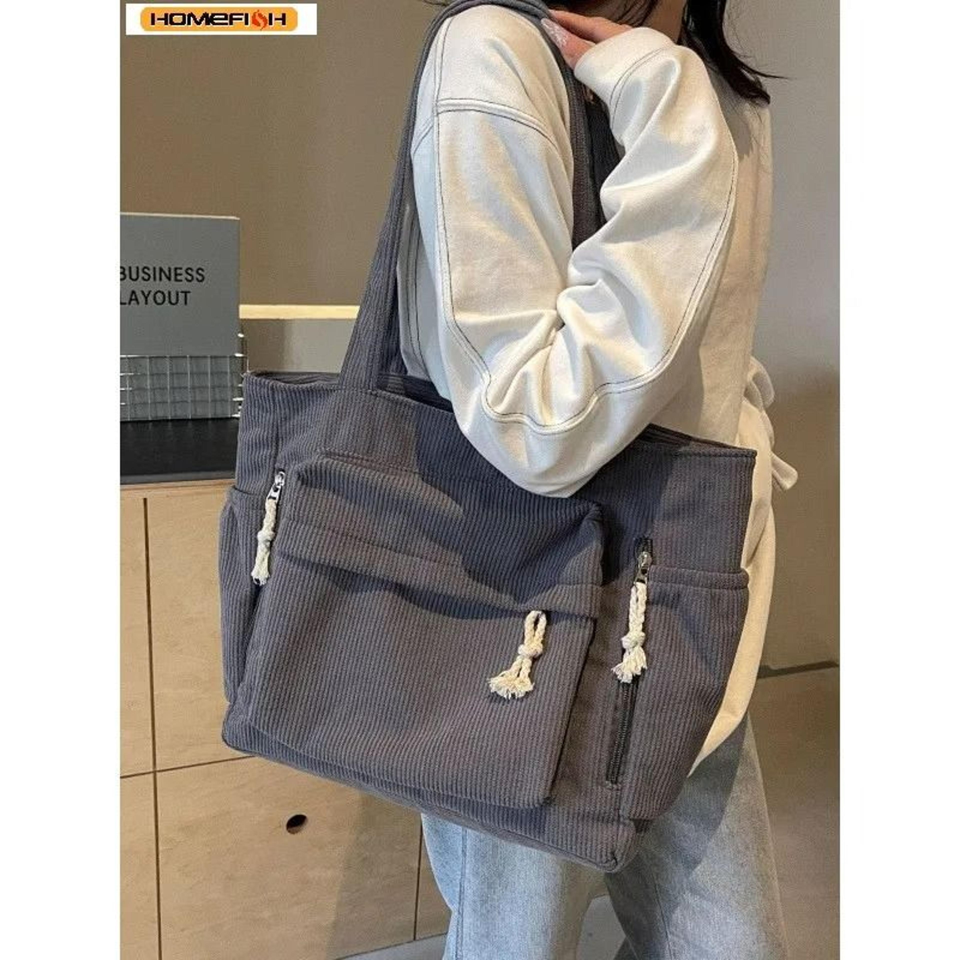 multi pocket corduroy tote bag for women everyday travel organization easy