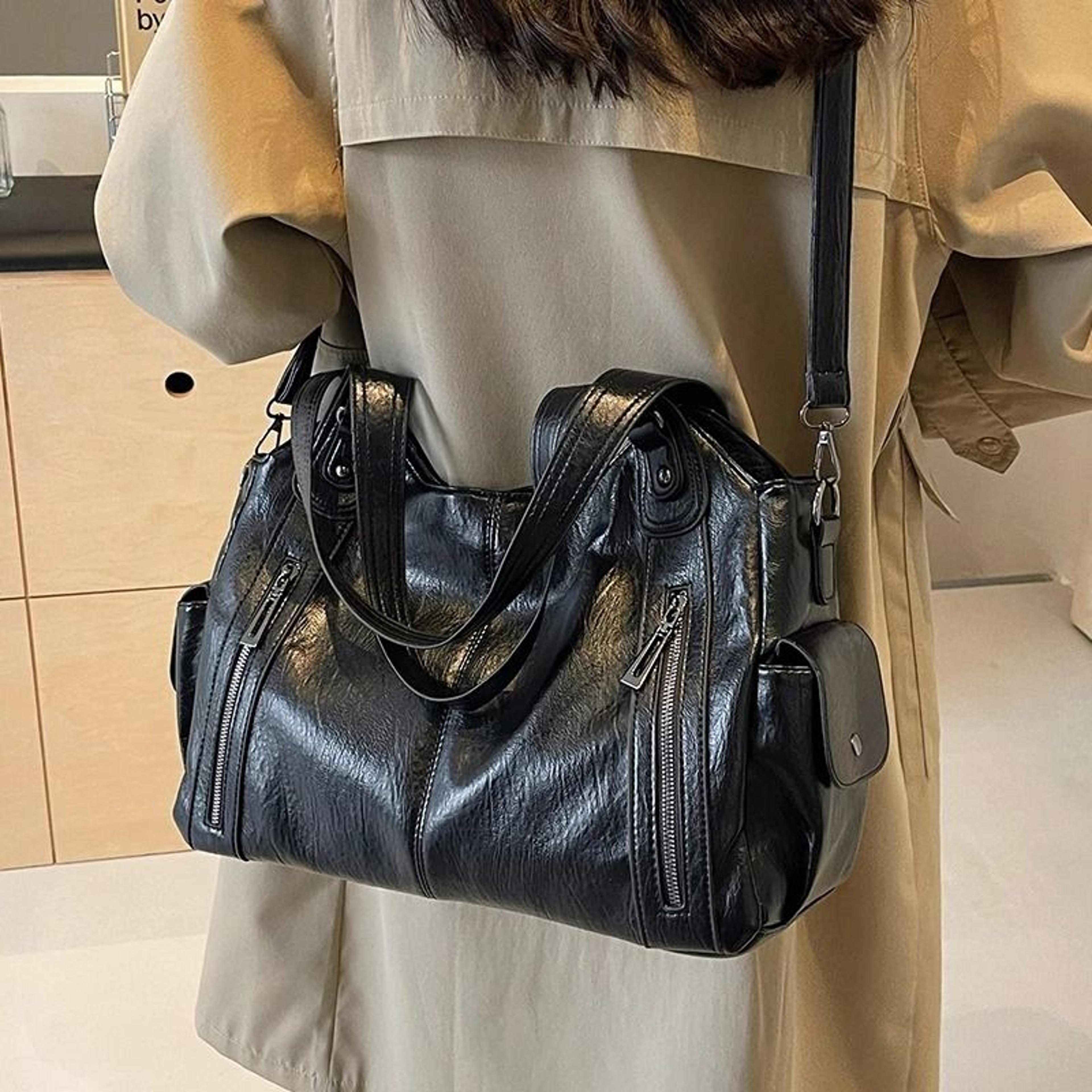 elegant contrast color pu leather crossbody bag with organized interior compartments