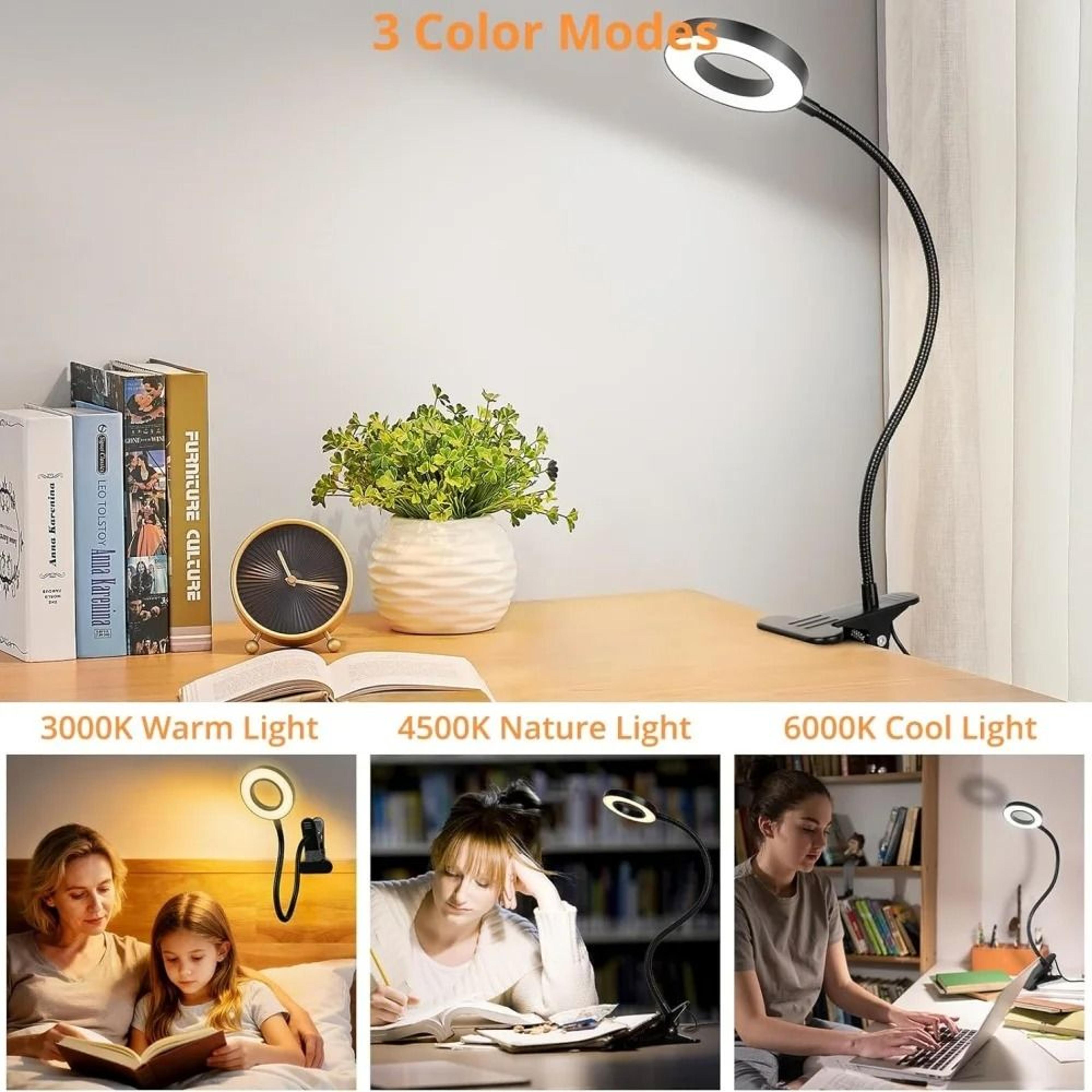 adjustable clip on led desk lamp with dimmable gooseneck reading light