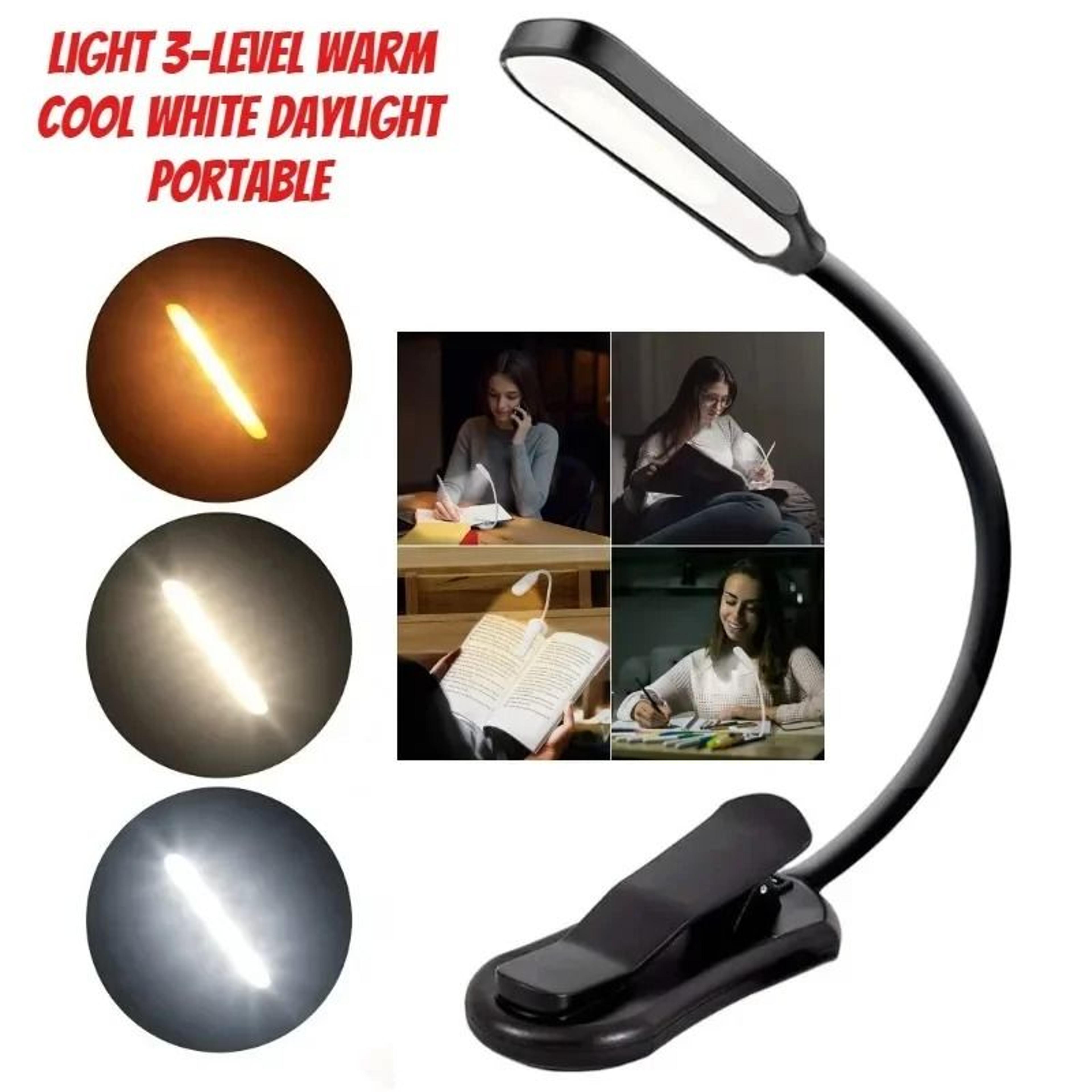 rechargeable clip on led book light with flexible gooseneck three modes