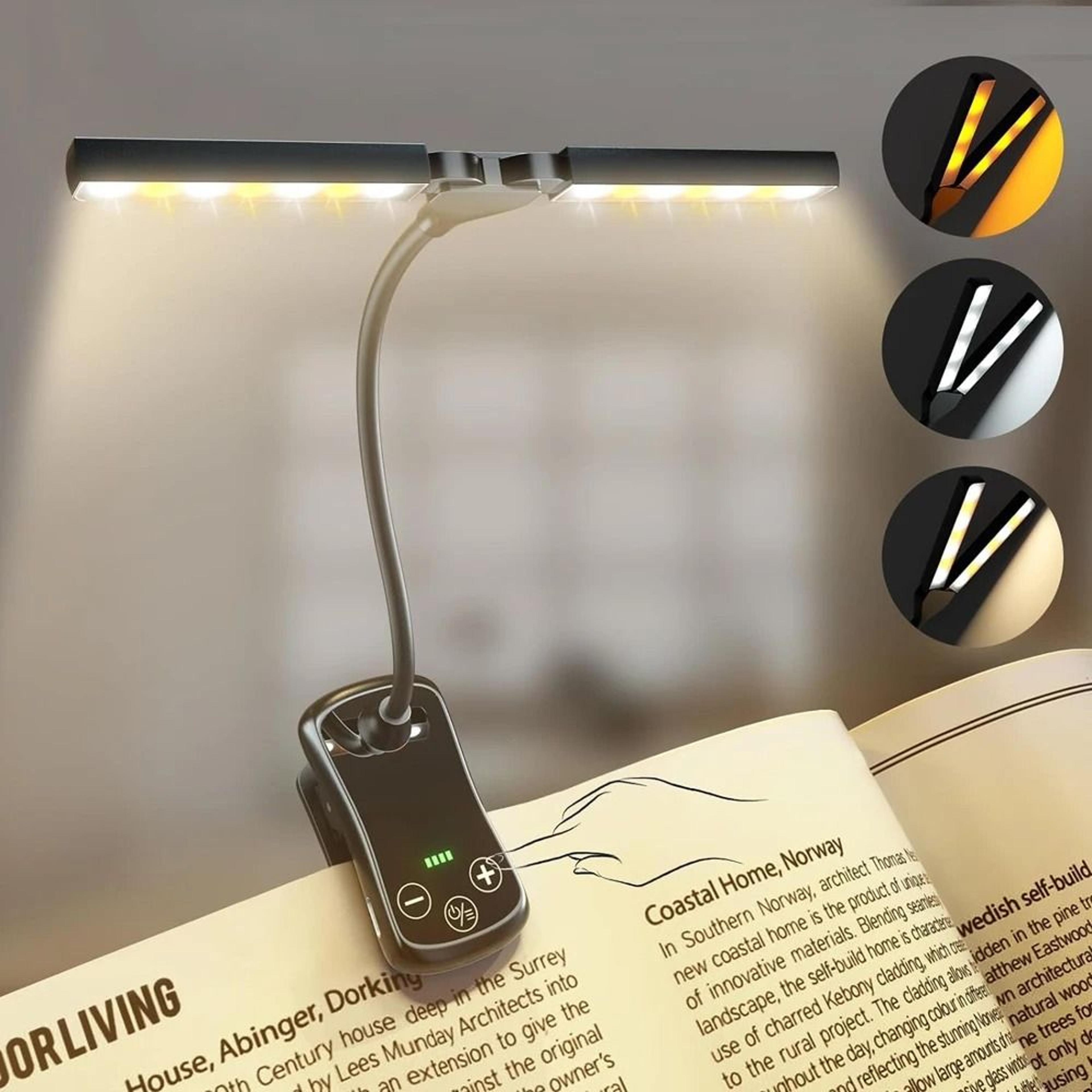 14 led dual head rechargeable book light for comfortable night reading
