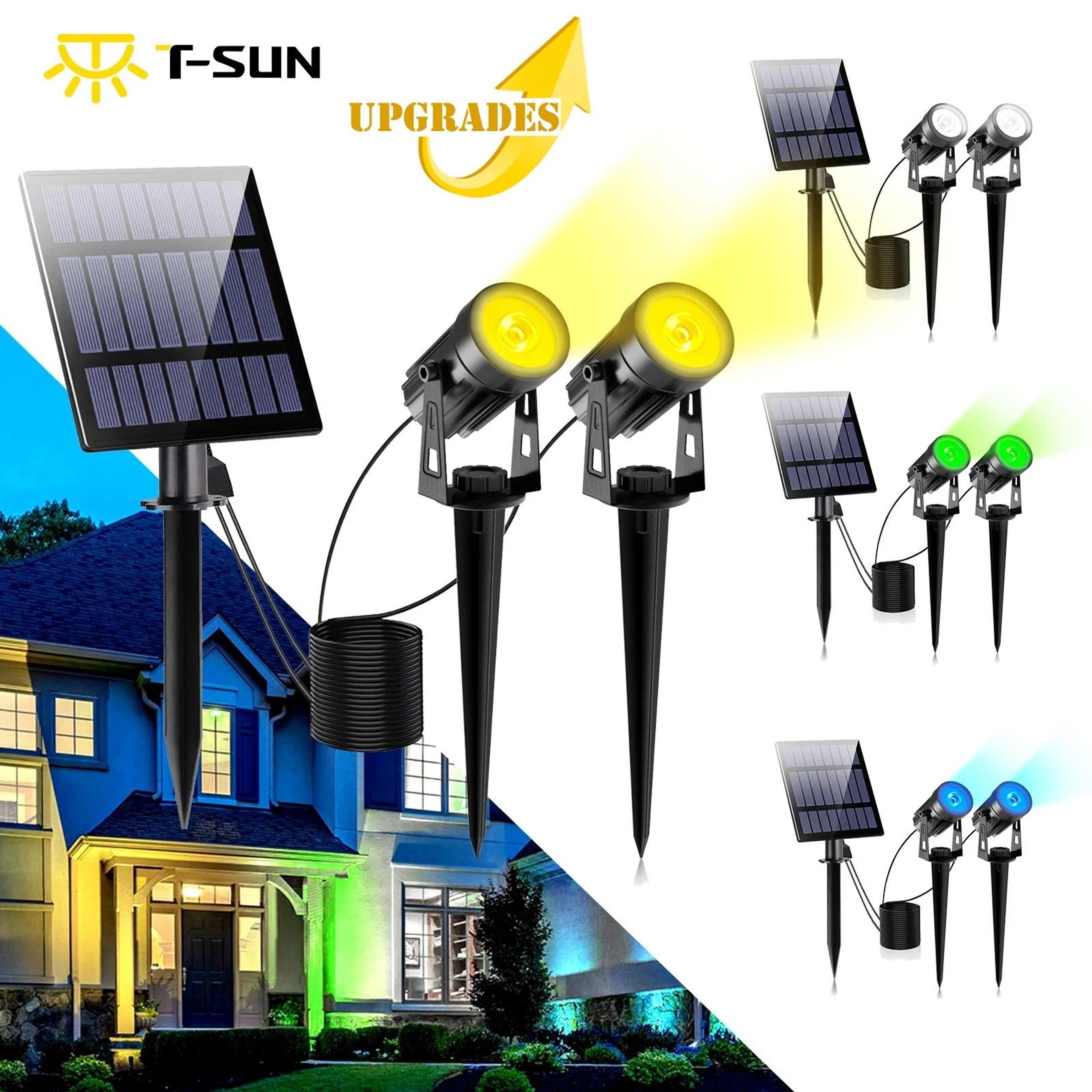 solar powered outdoor spotlight with separate panel for garden landscape lighting