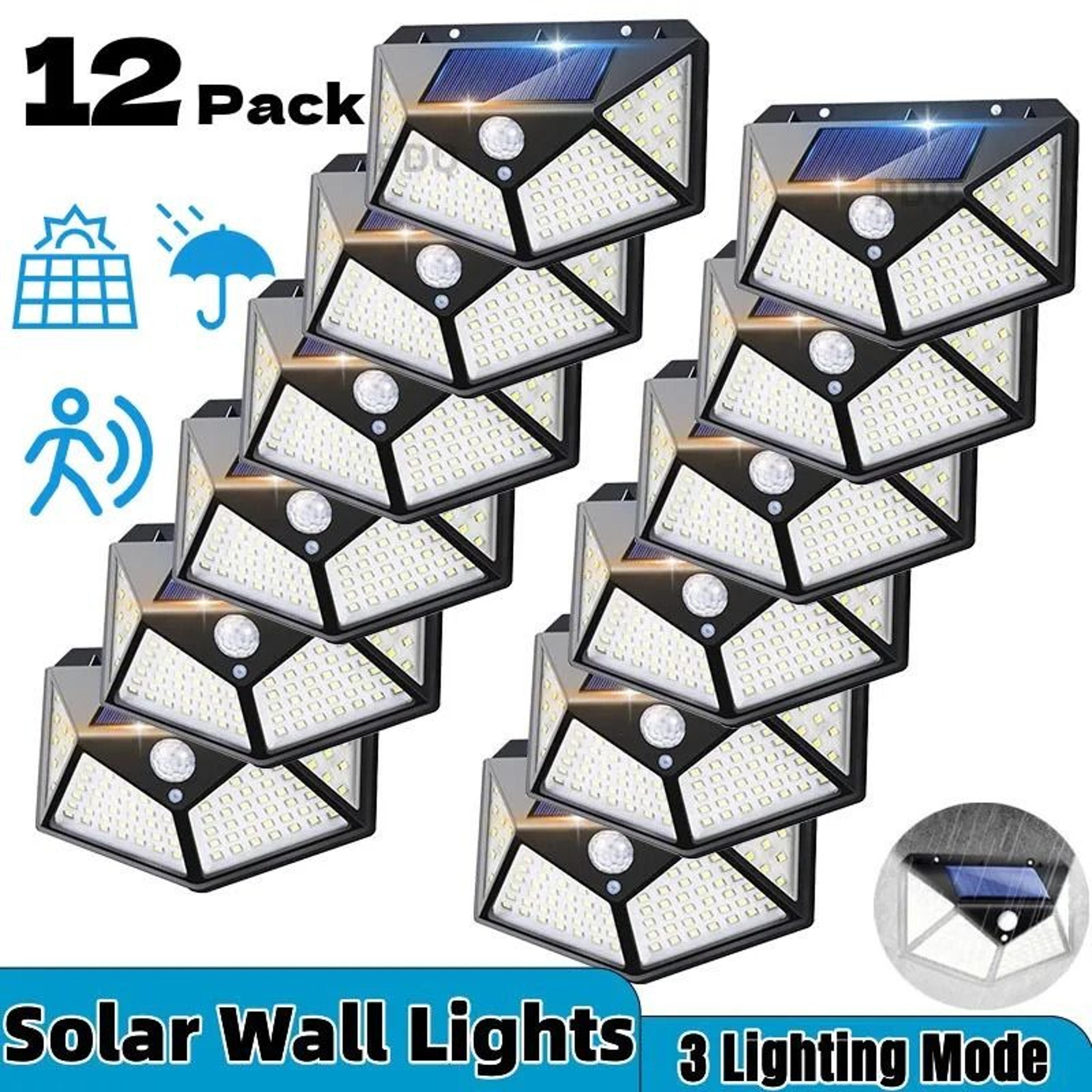 solar motion sensor wall lights with 100 leds for outdoor security