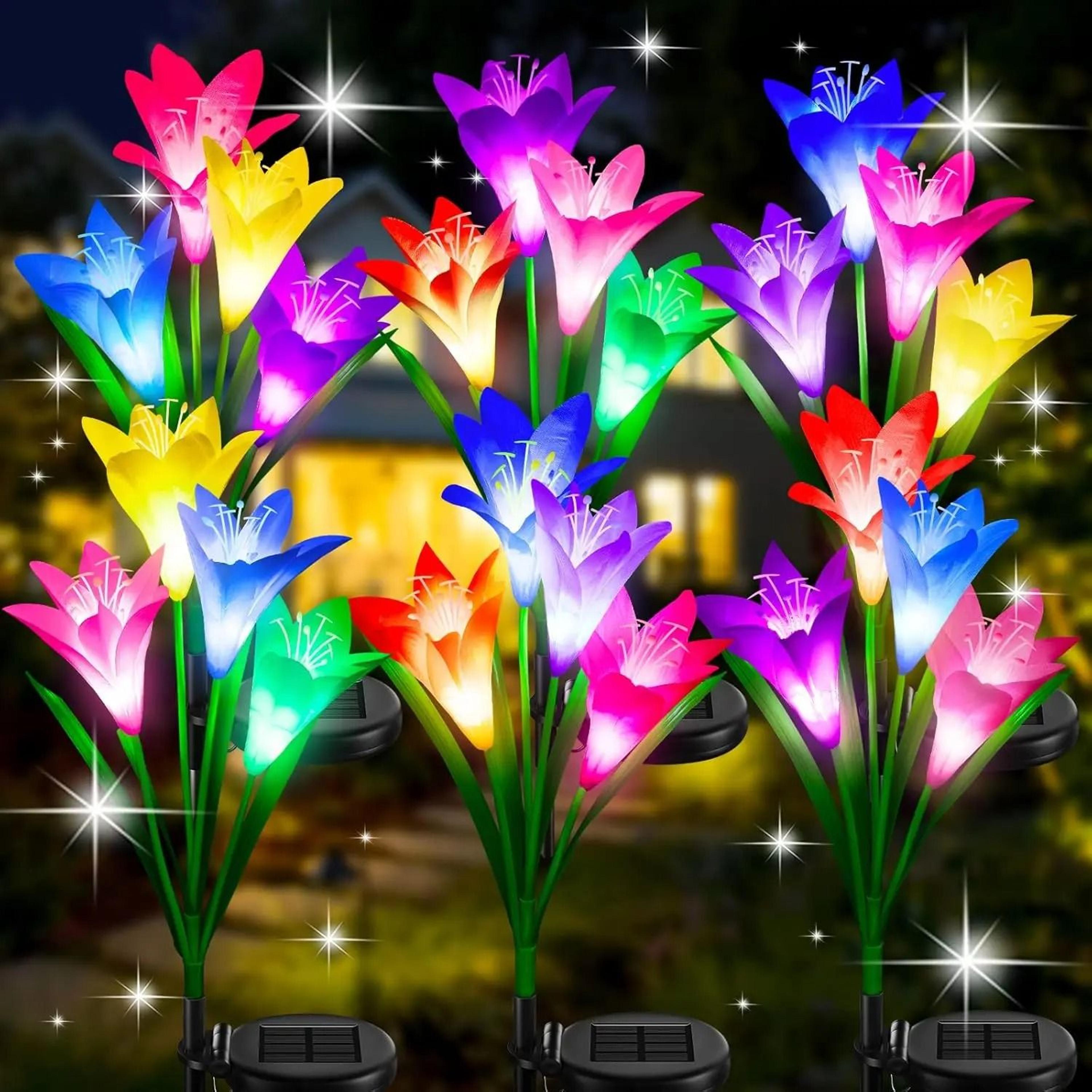 solar lily flower pathway lights with seven color changing garden glow