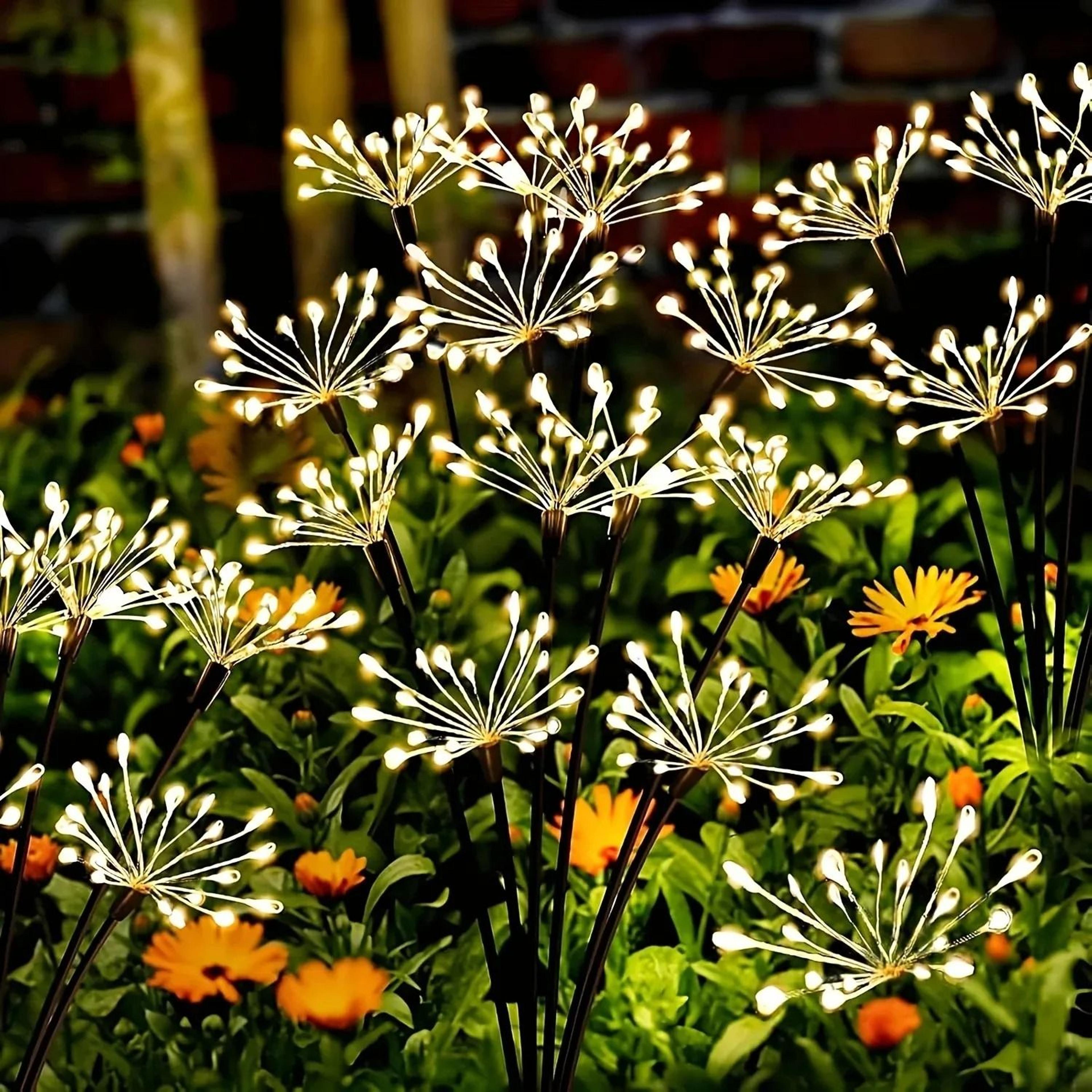 solar firework garden lights with warm white glow for outdoor decor