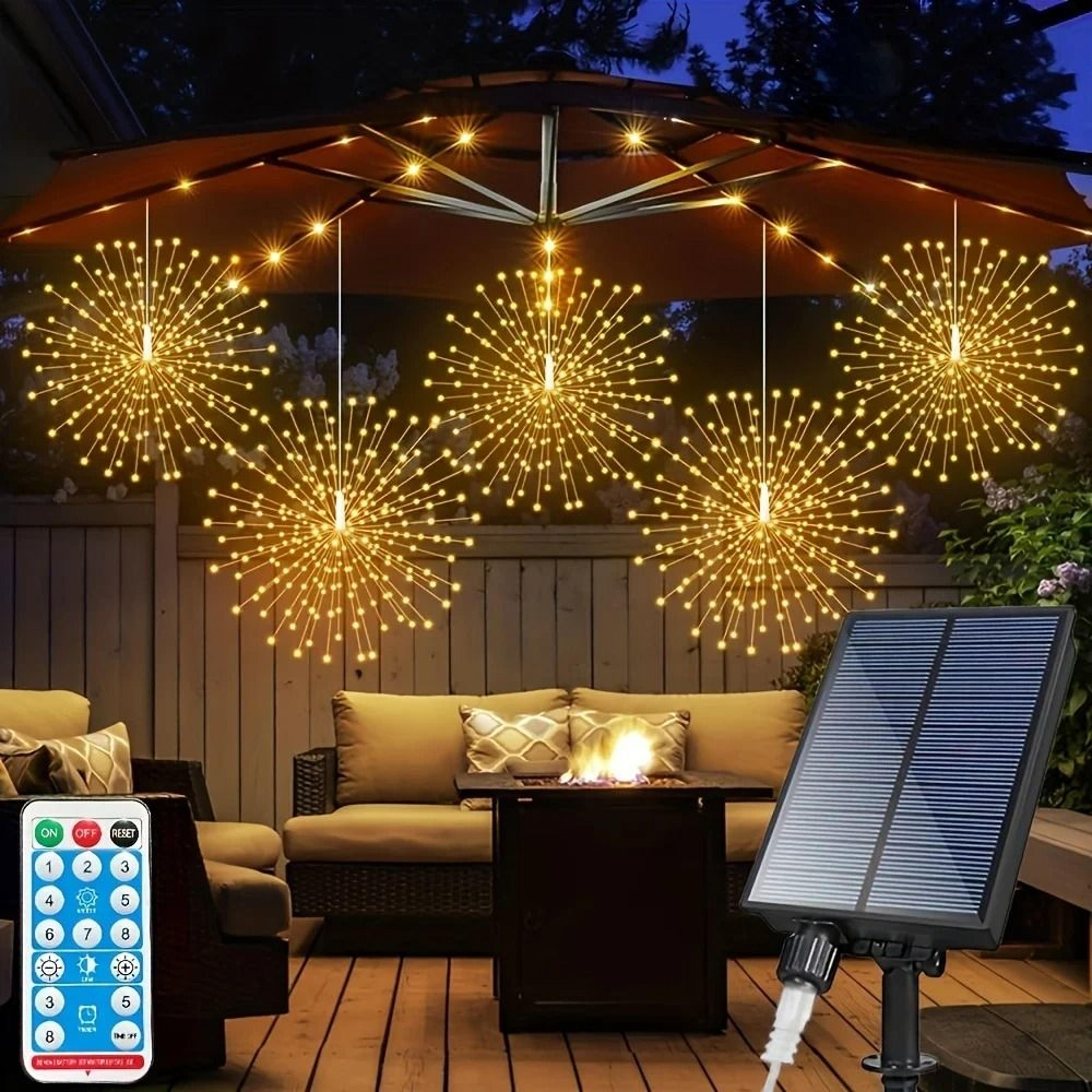 solar starburst ball lights with remote control eight modes outdoor decor
