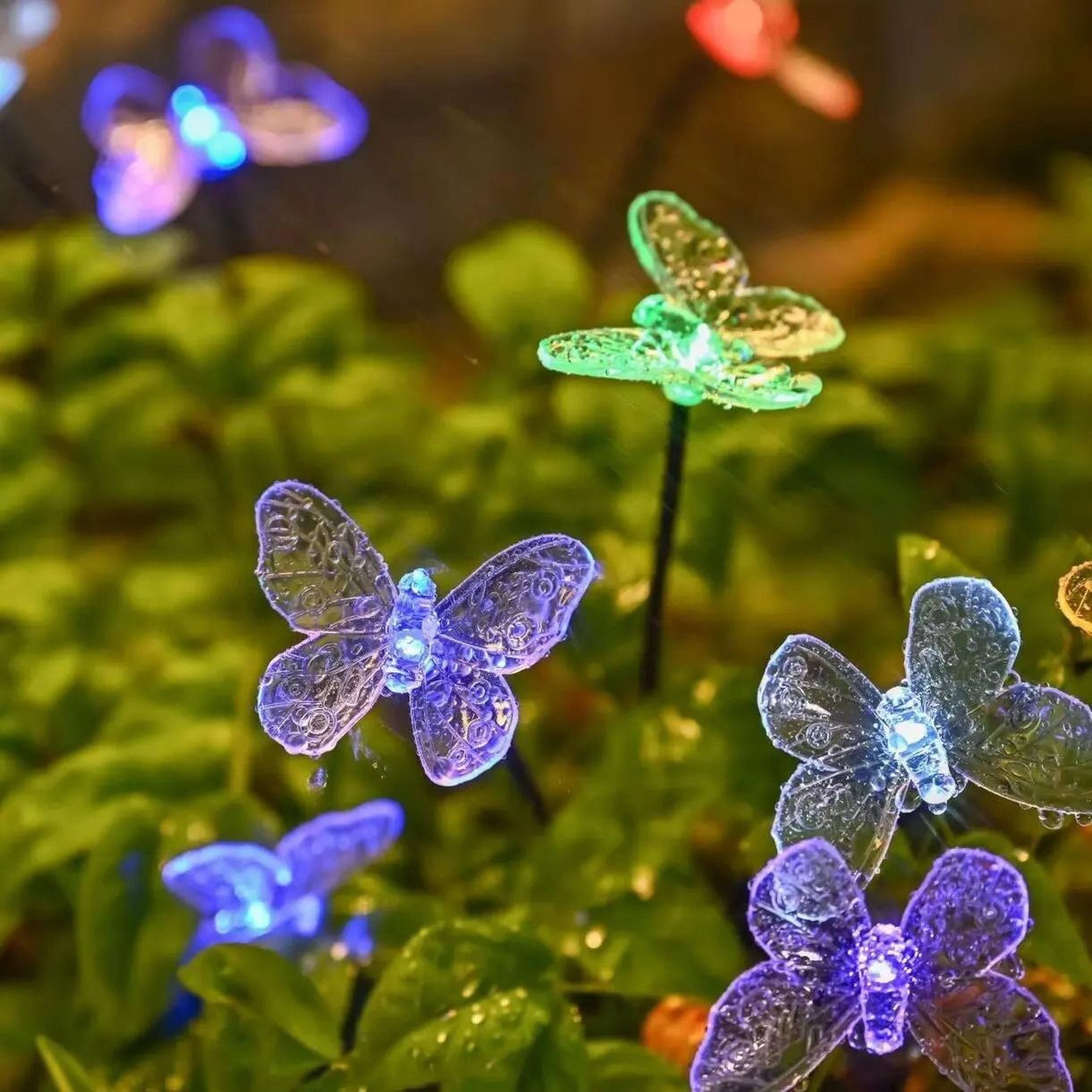 solar butterfly garden stake lights with six heads two lighting modes