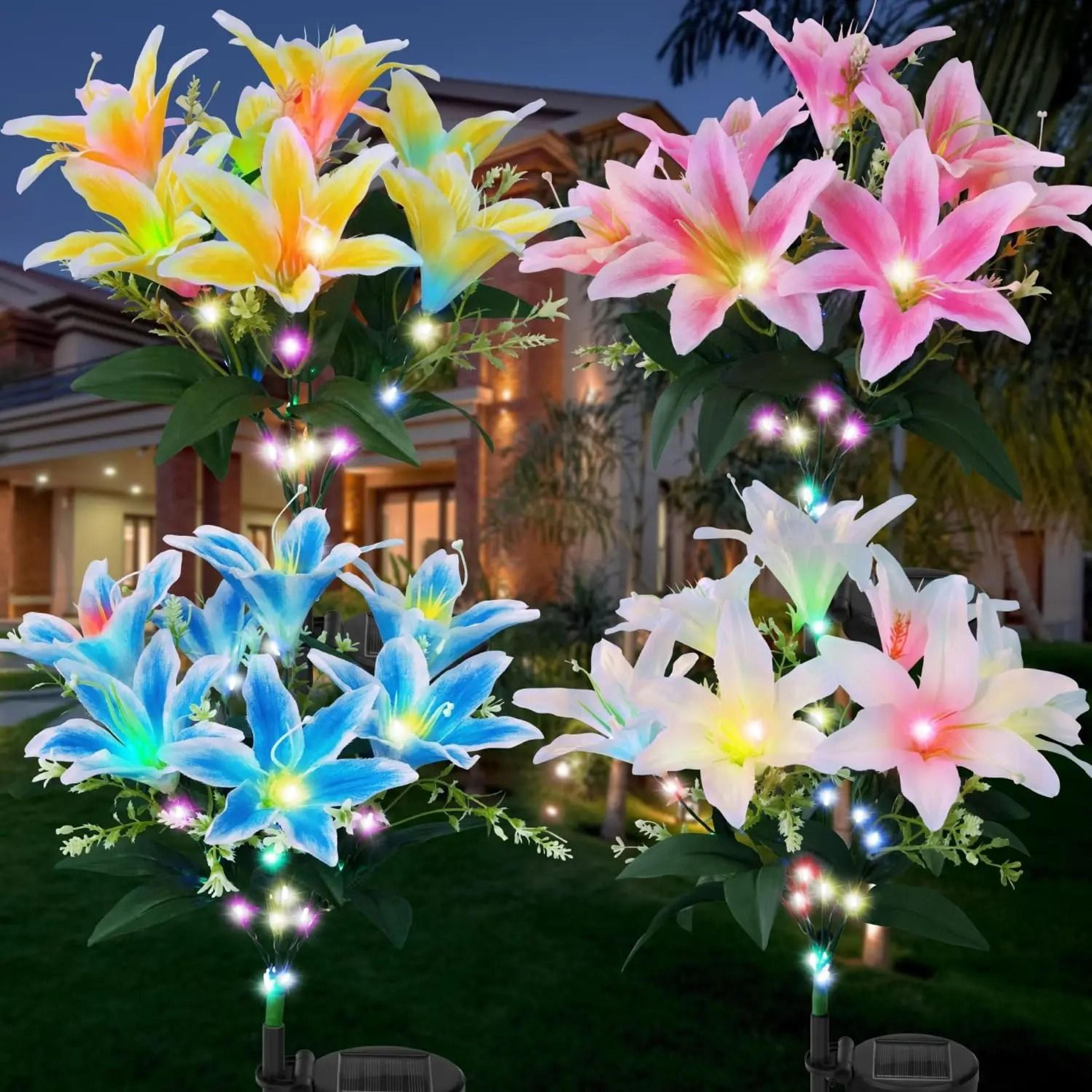 solar lily flower garden lights create waterproof glow for pathways yards