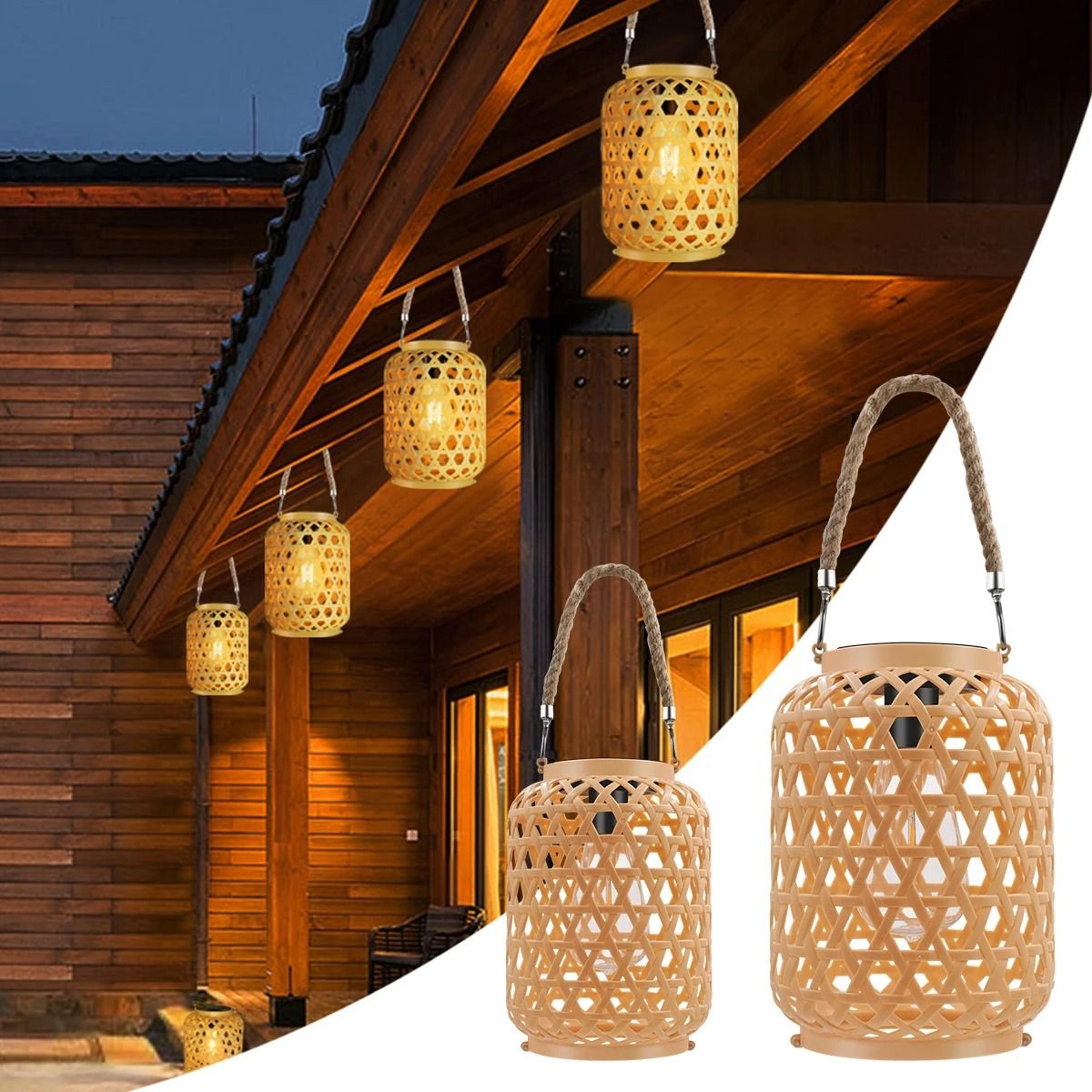 solar rattan lantern adds warm hanging glow to gardens patios tables