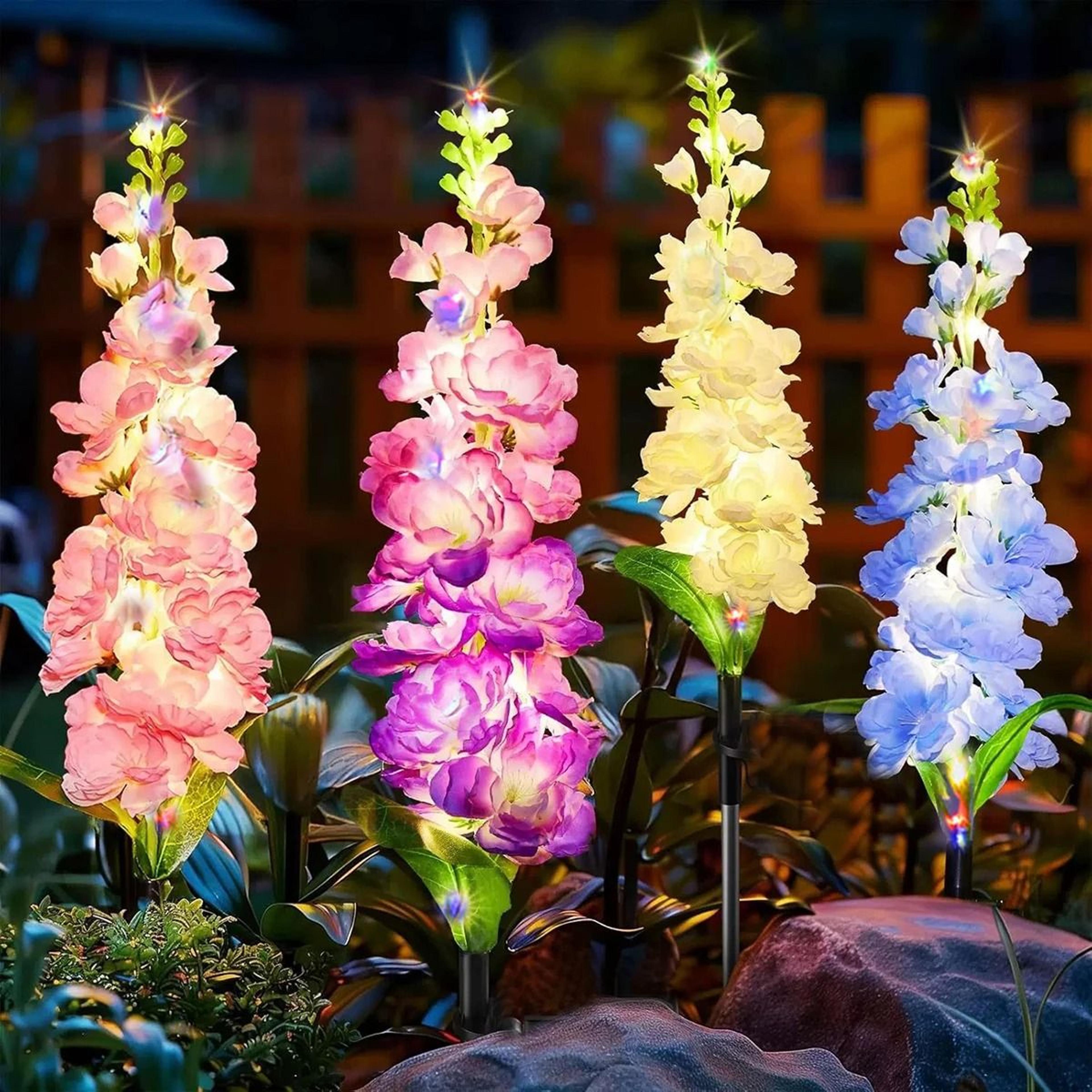 solar hyacinth garden light adds glowing floral charm to outdoor spaces