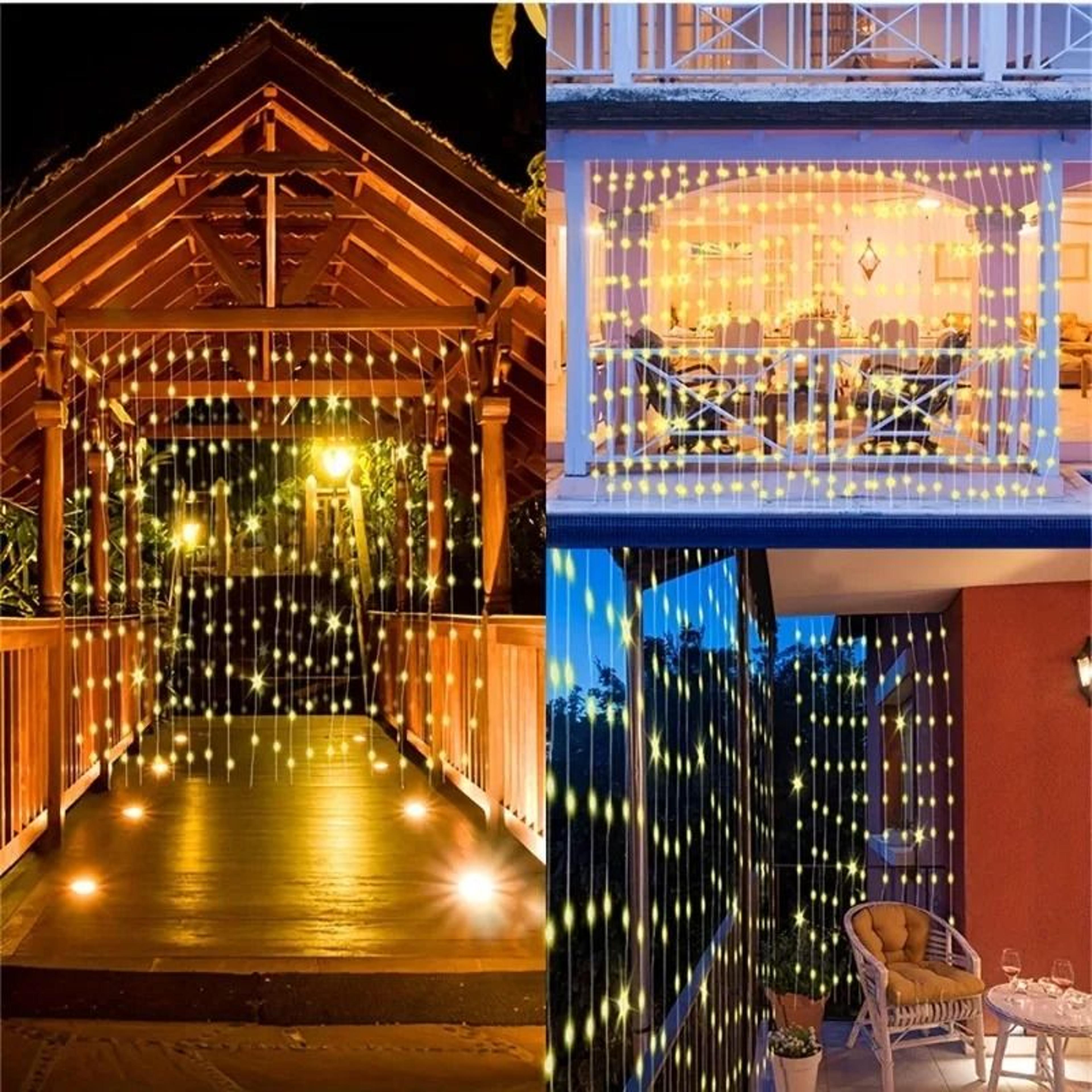 solar curtain lights create magical outdoor backdrops for gardens patios celebrations