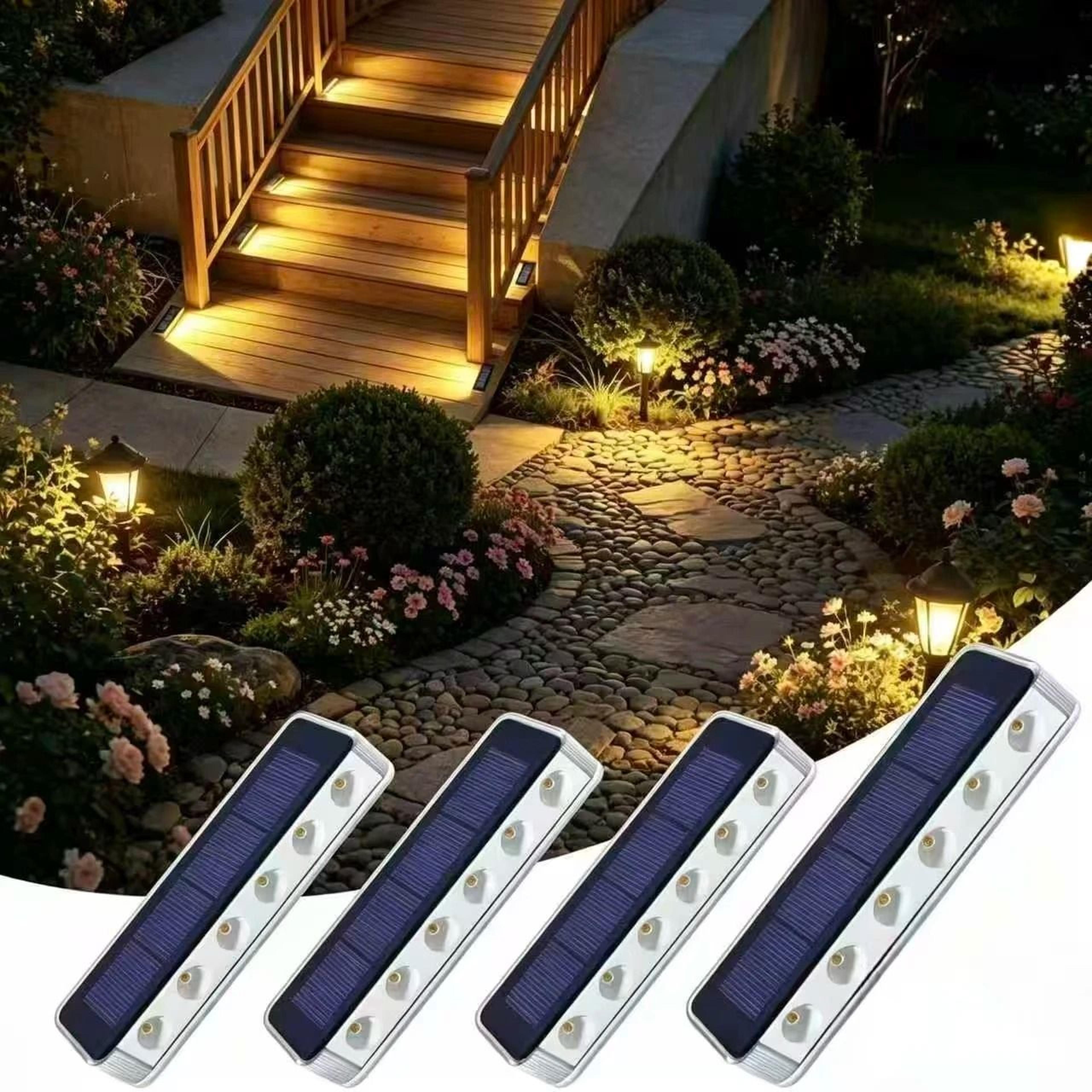 solar led step lights illuminate stairs decks gardens with waterproof lens