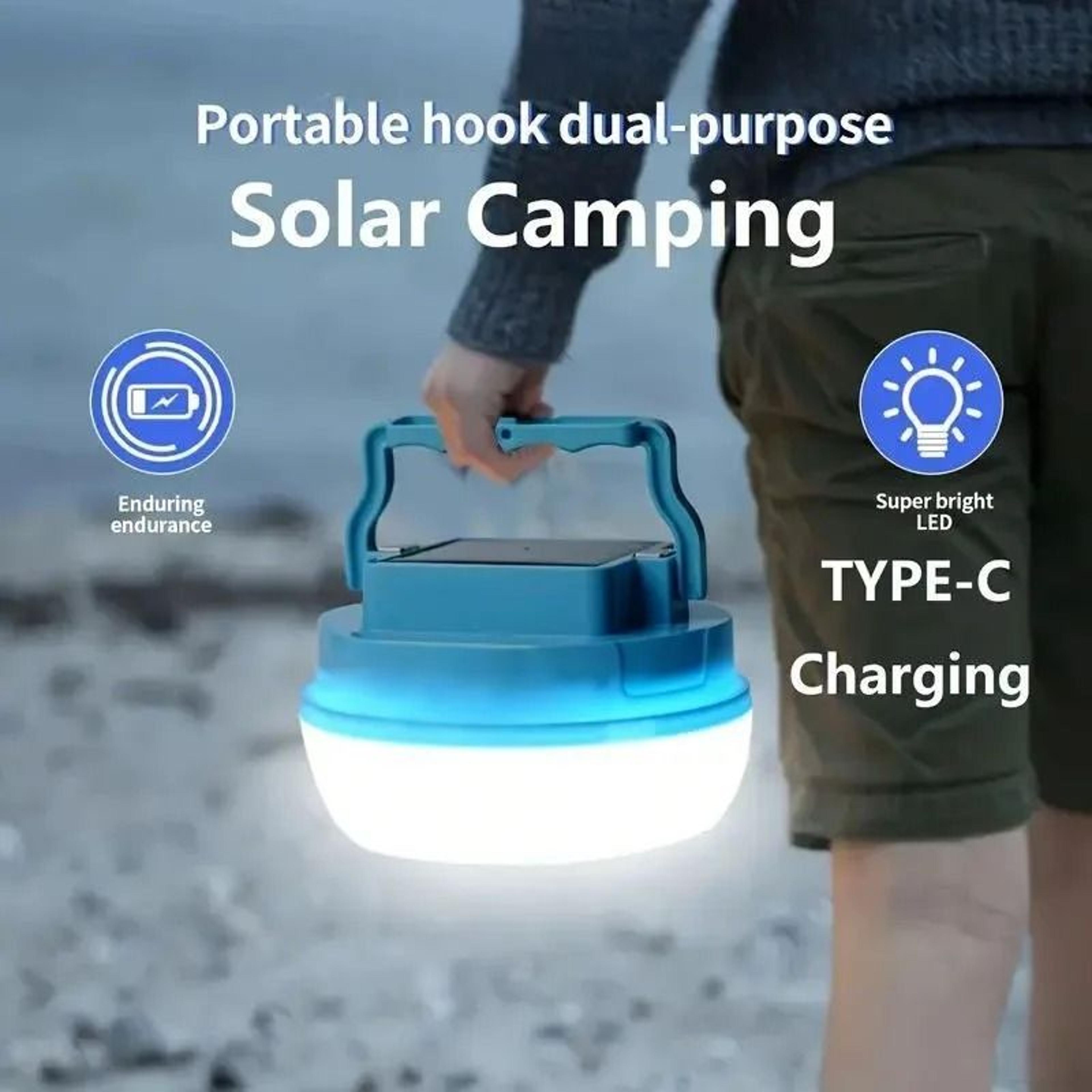 solar magnetic camping light with hook for hands free outdoor lighting