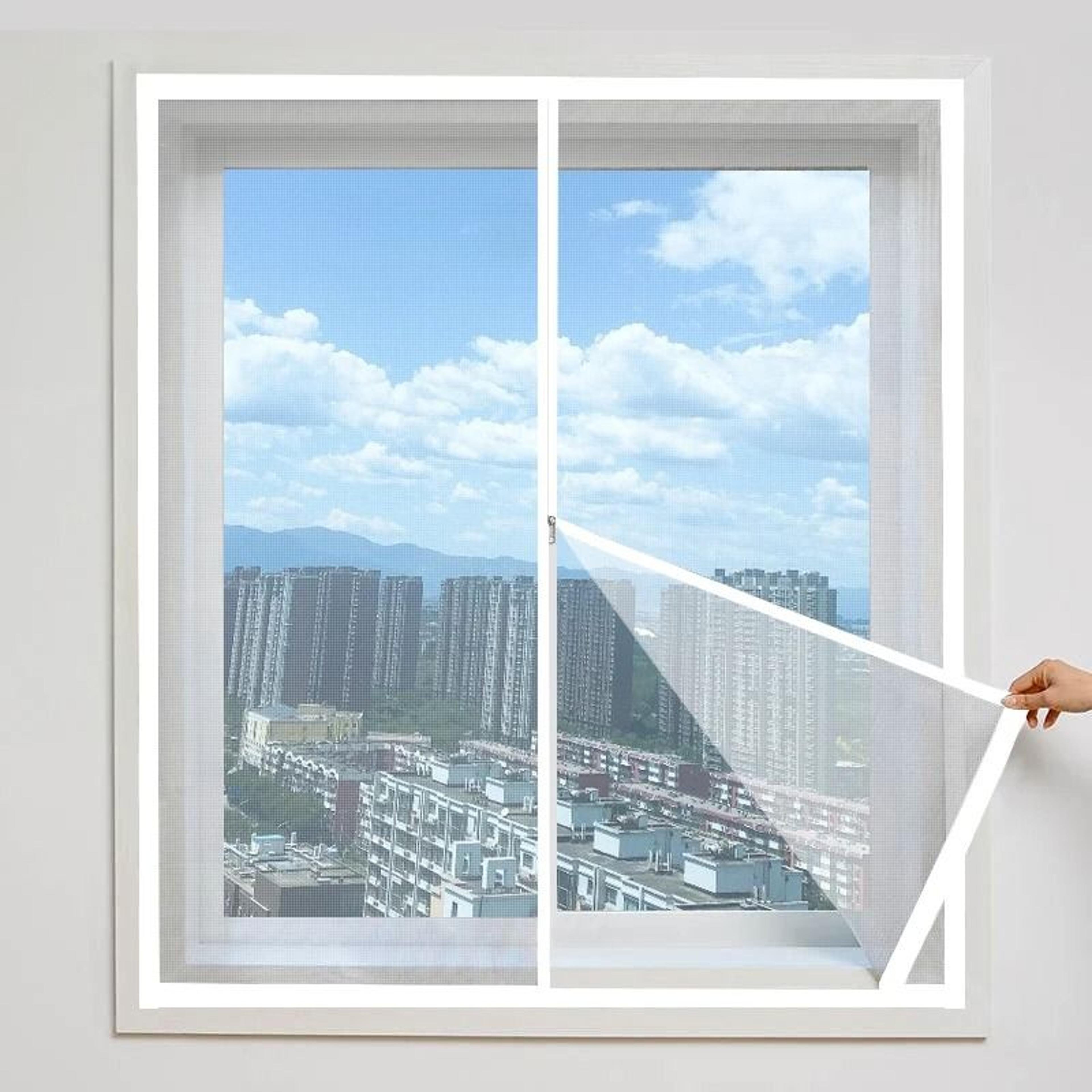 zippered self adhesive window screen for fresh air insect protection