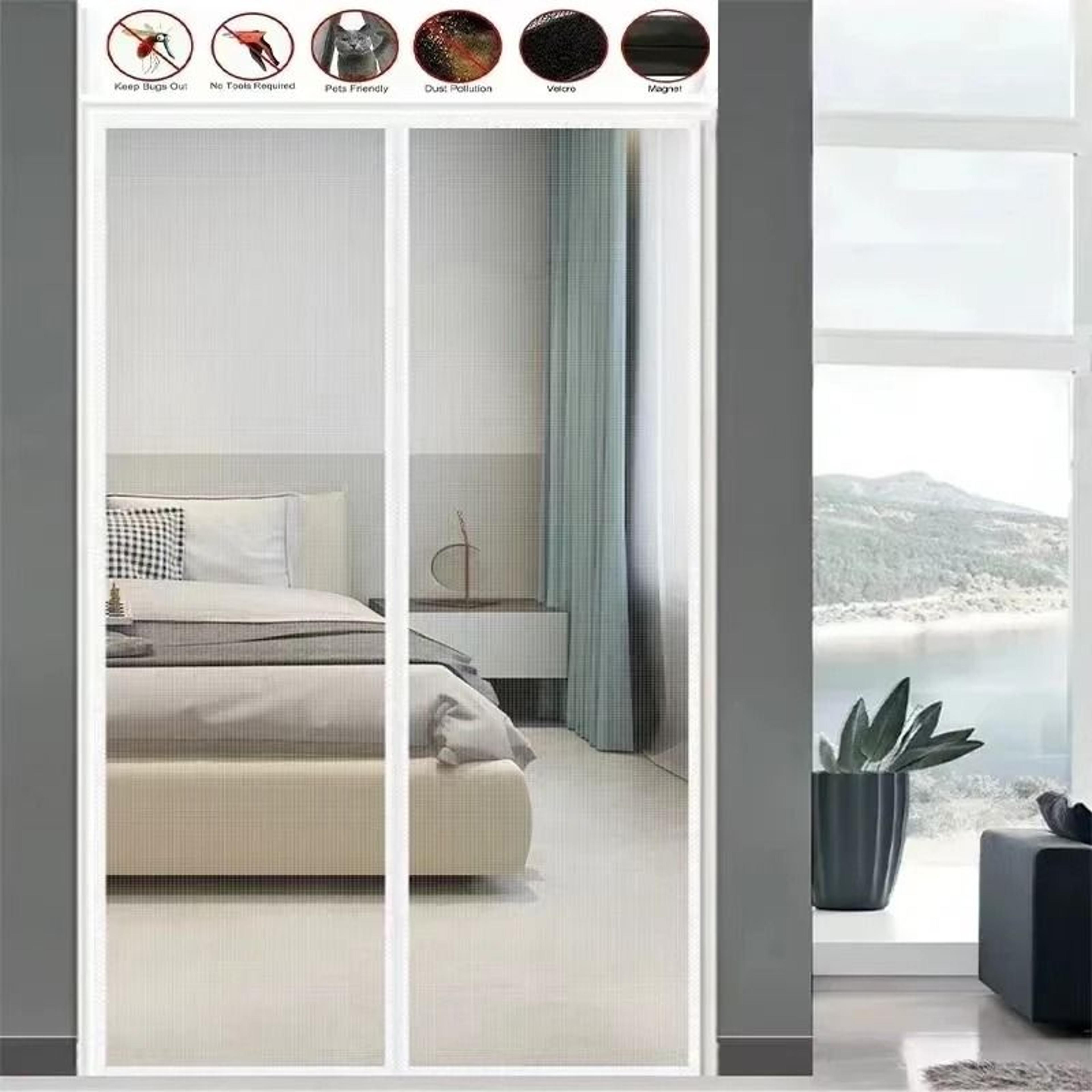 custom white magnetic mosquito screen door for automatic bug protection