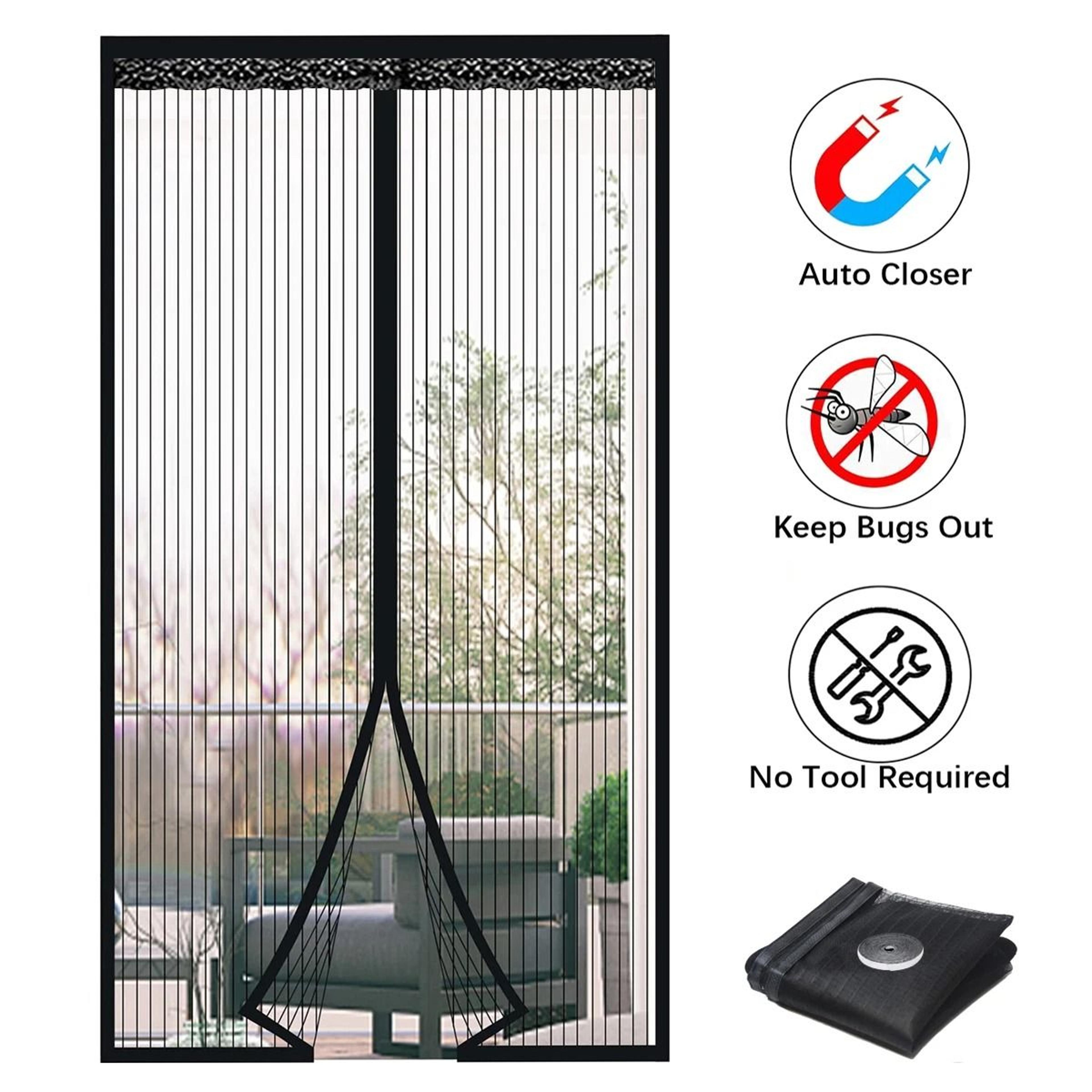 hands free magnetic screen door for fresh air and bug protection