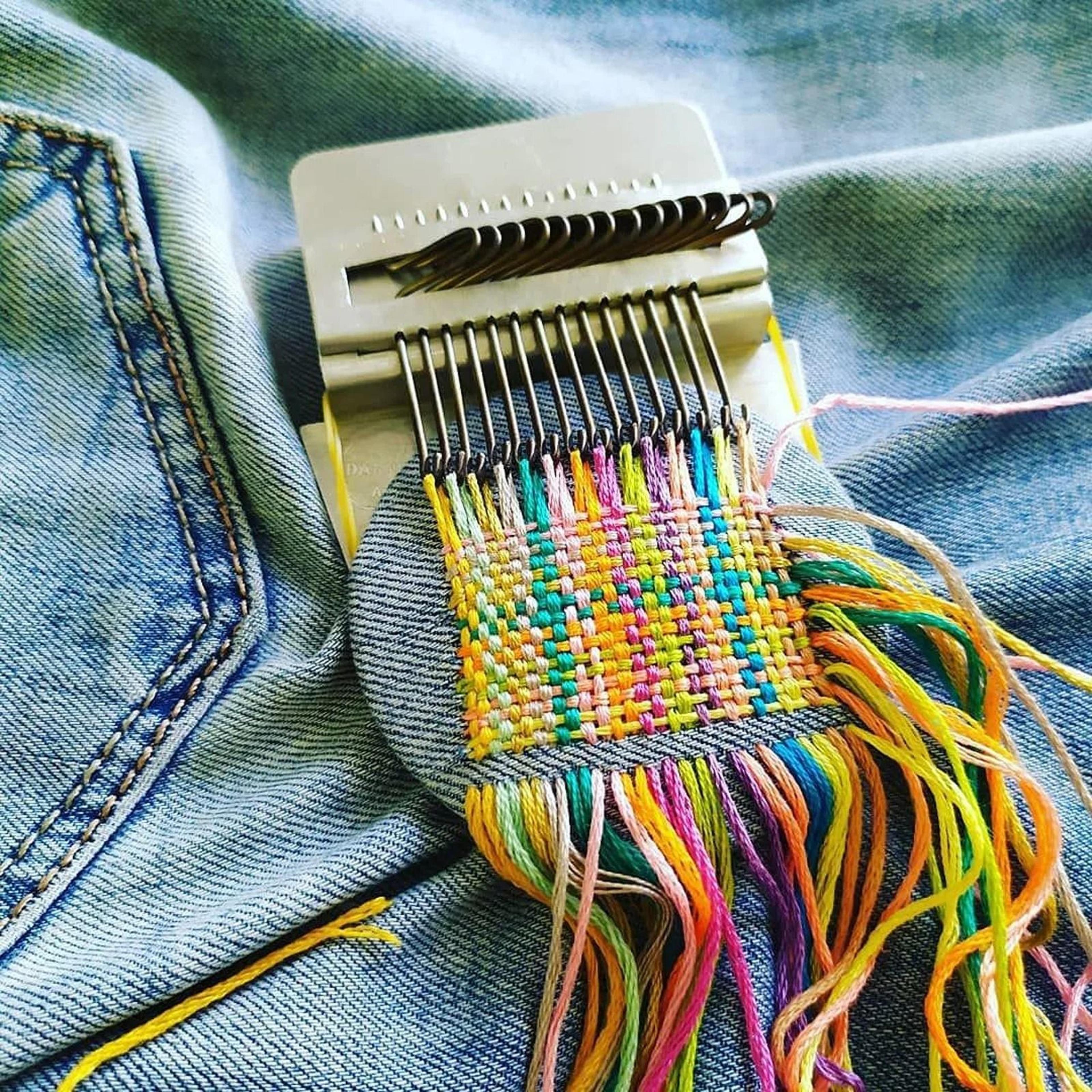 speedweve darning loom kit for easy visible clothing repair and weaving