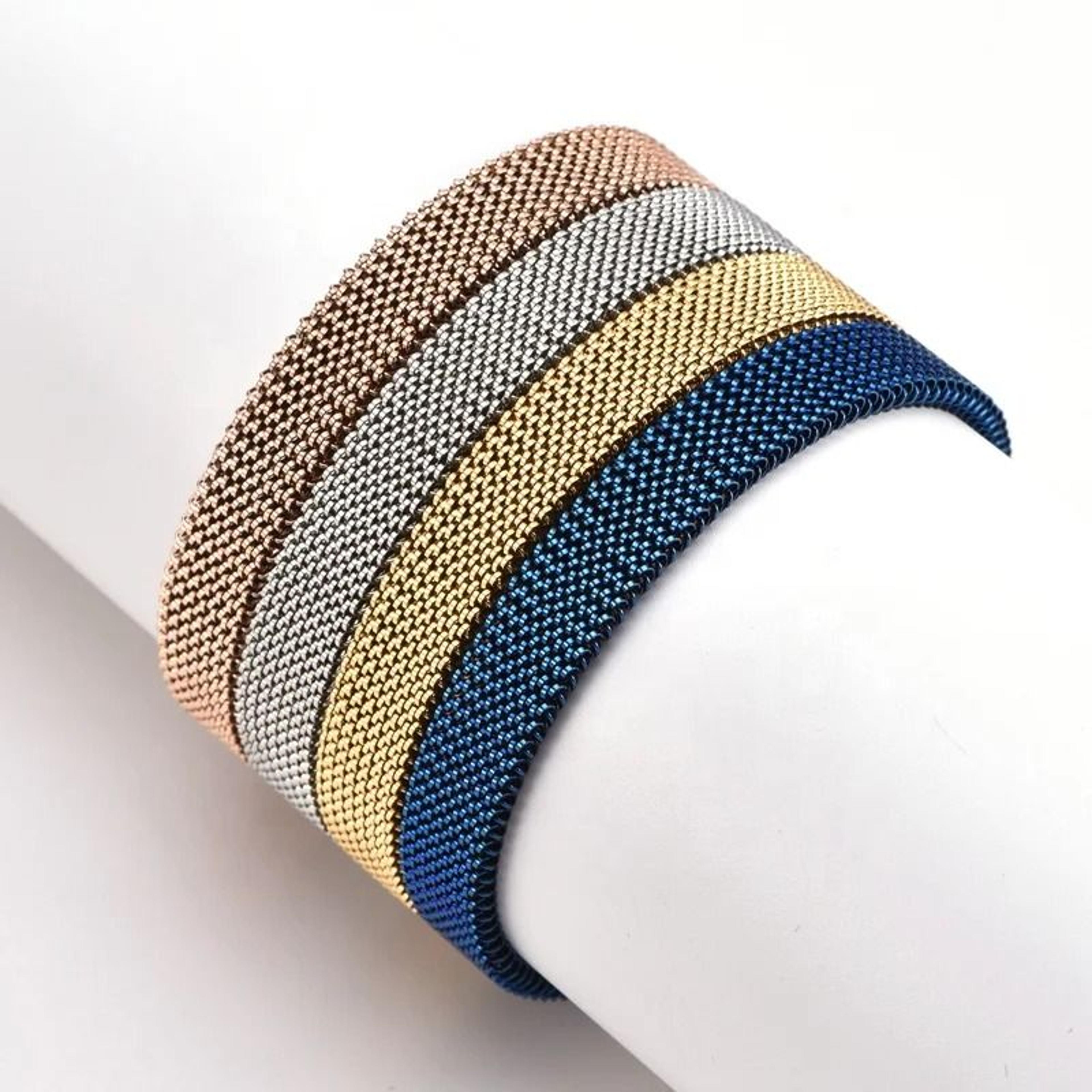 colorful stainless steel stretch mesh bracelet for comfortable everyday fashion wear