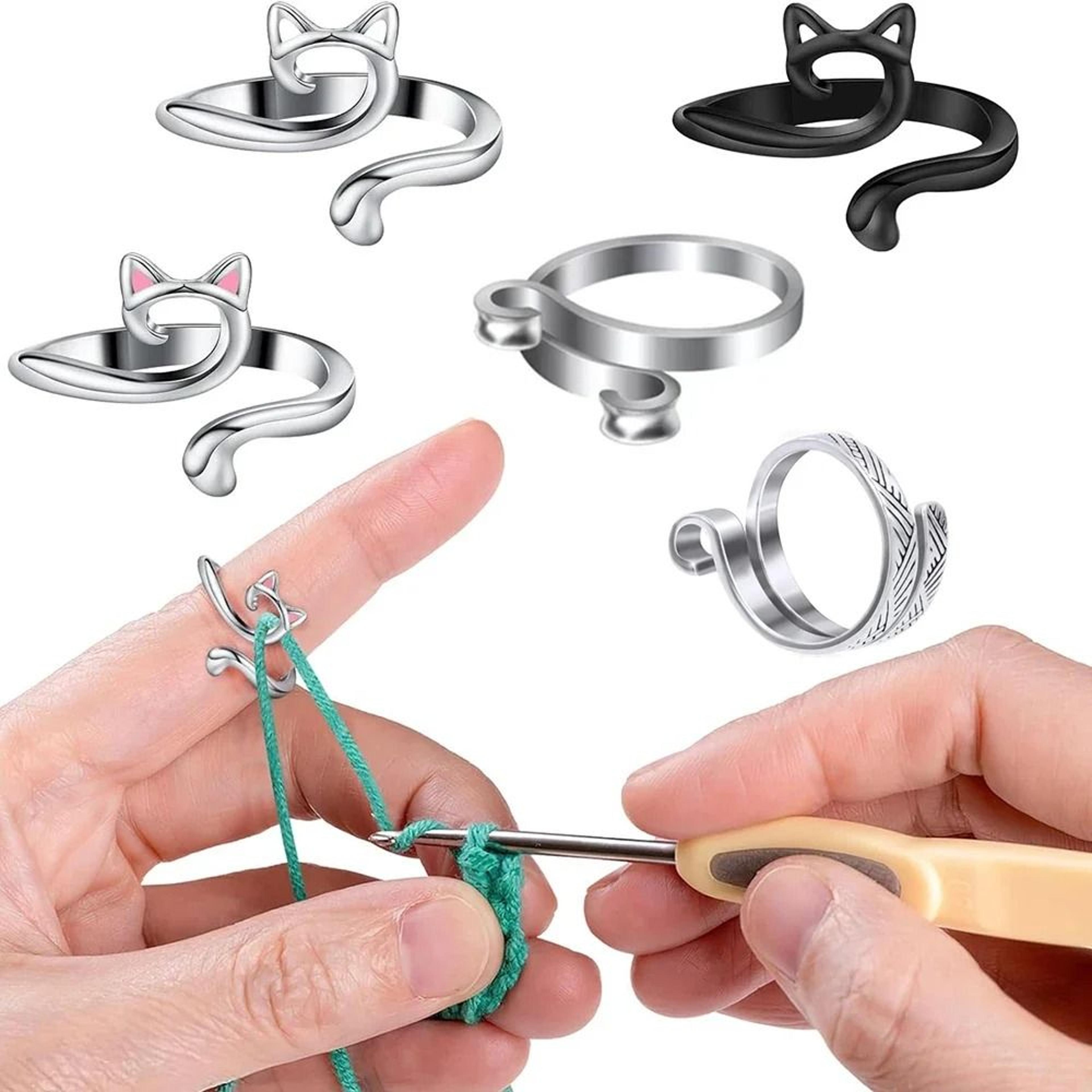 adjustable yarn guide finger rings for smoother crochet knitting control