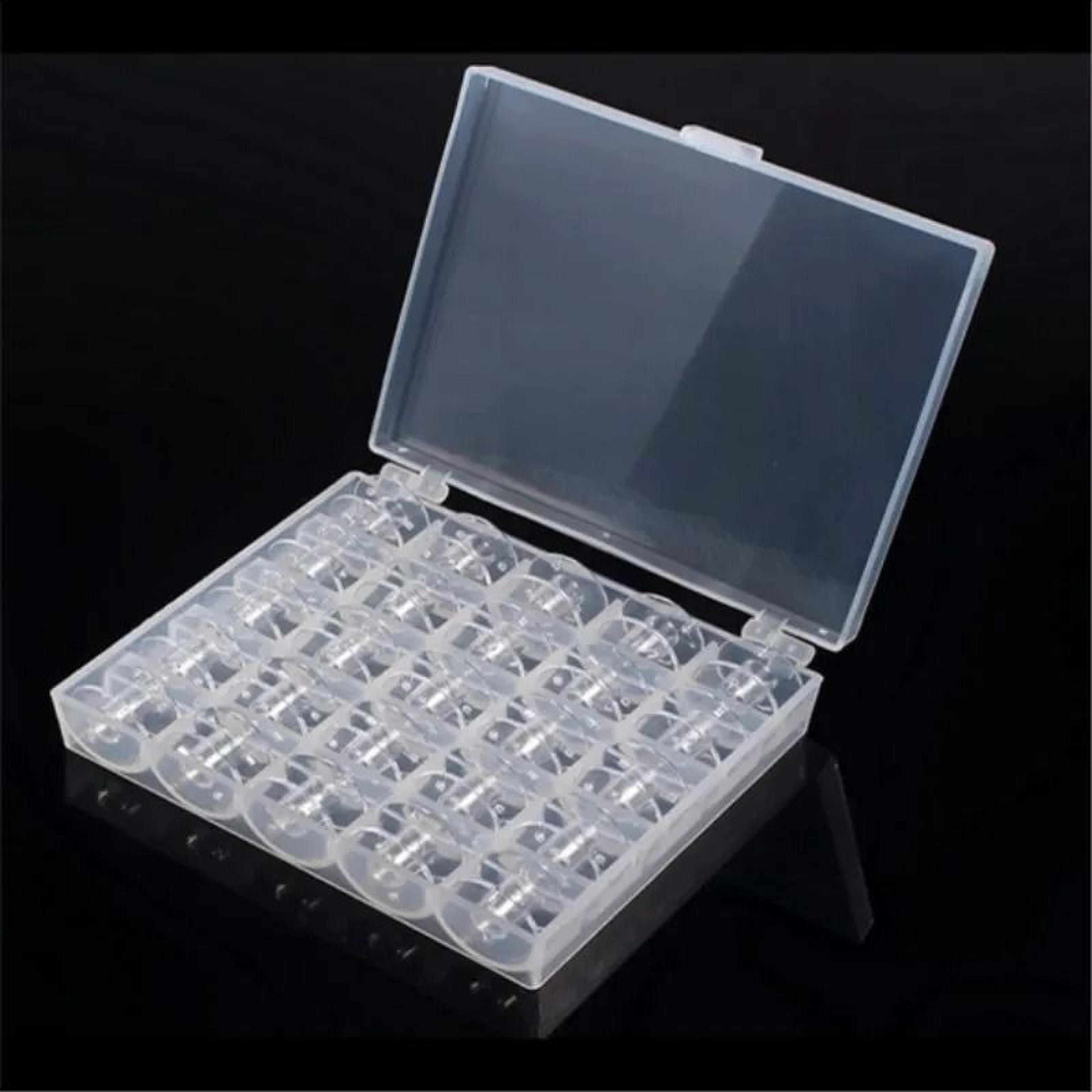 clear 25 slot sewing bobbin storage box for organized thread supplies
