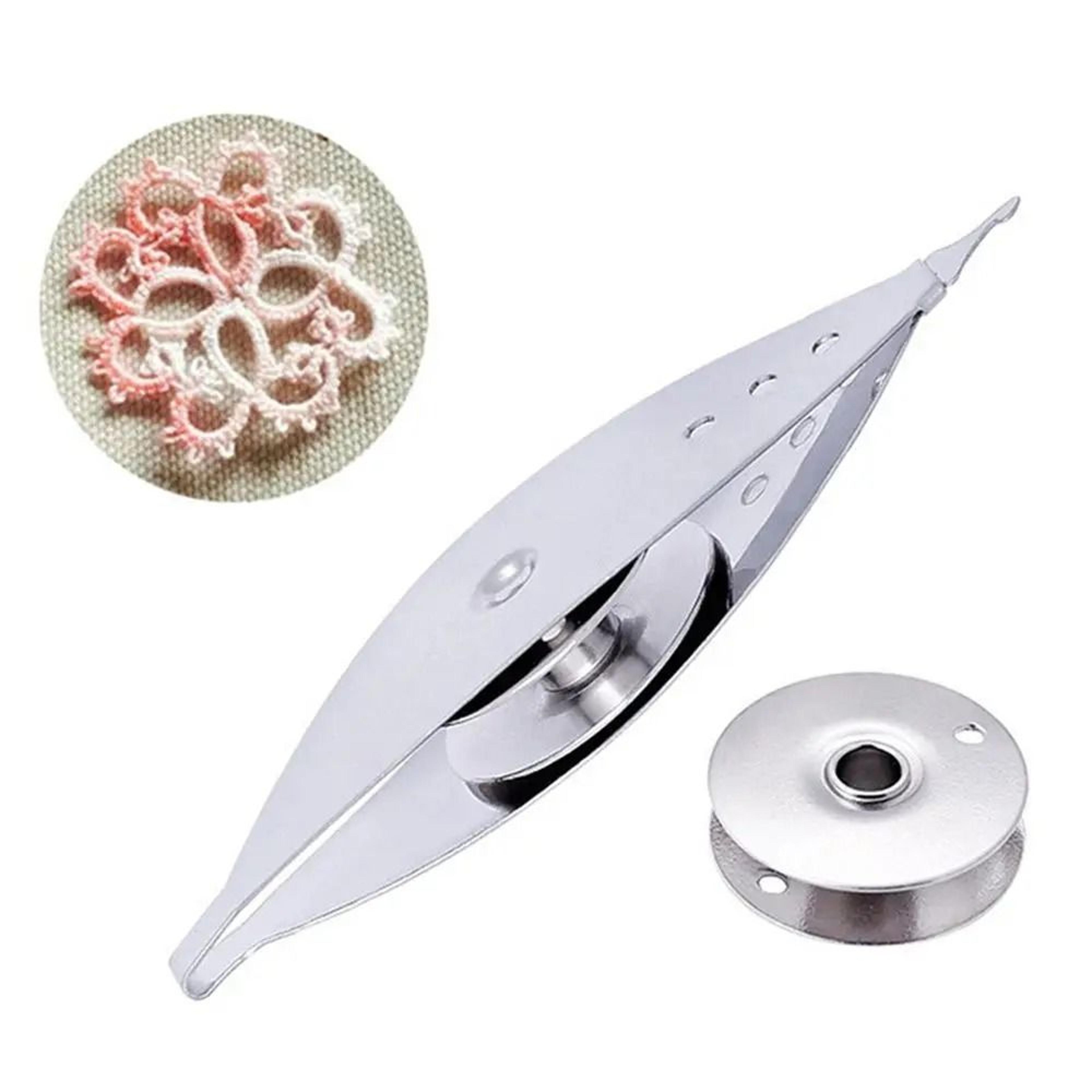 metal tatting shuttle with bobbin for precise handmade lace crafting projects