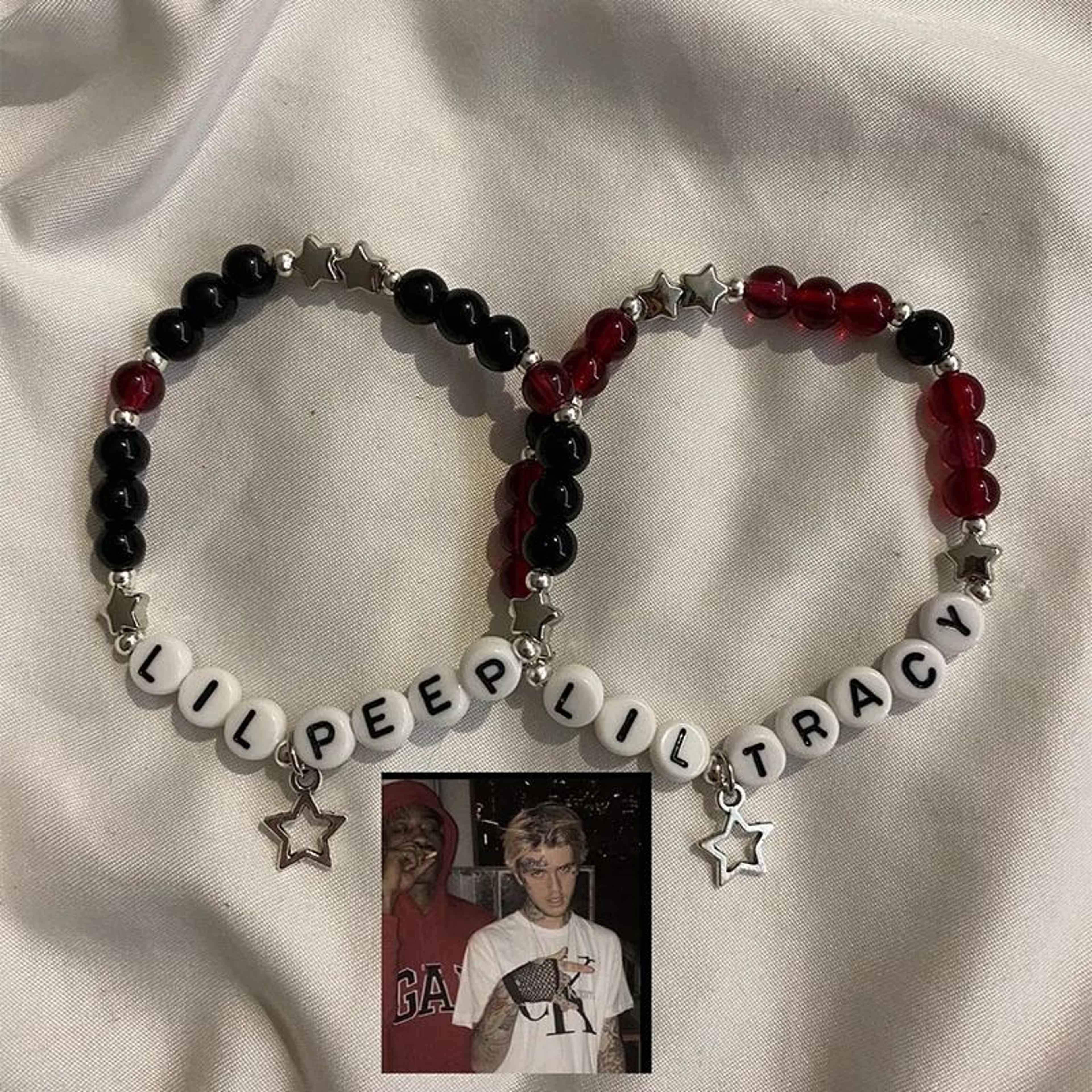 lil peep lil tracy beaded bracelet set for goth music fans