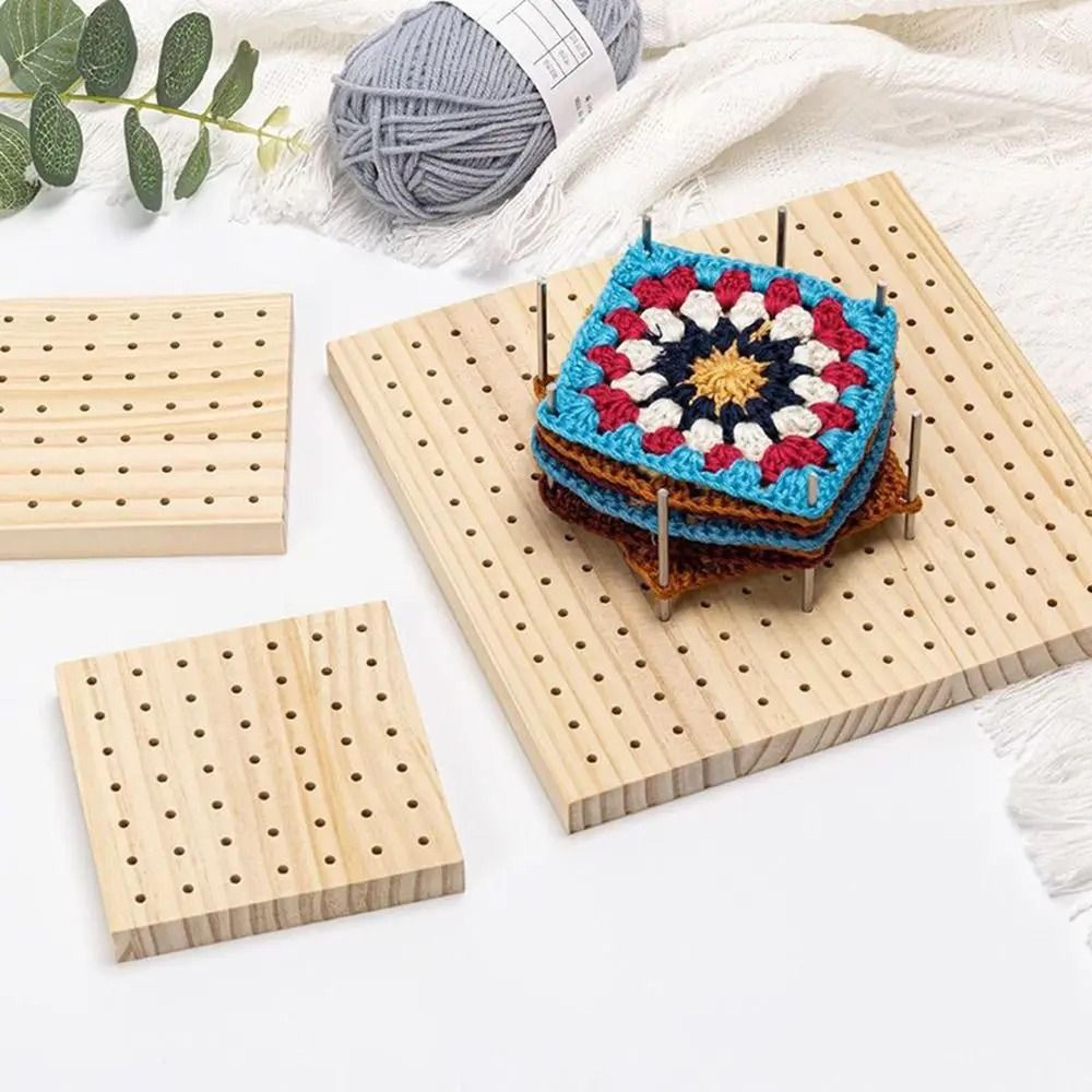 wooden crochet blocking board for neat granny squares and knitting projects