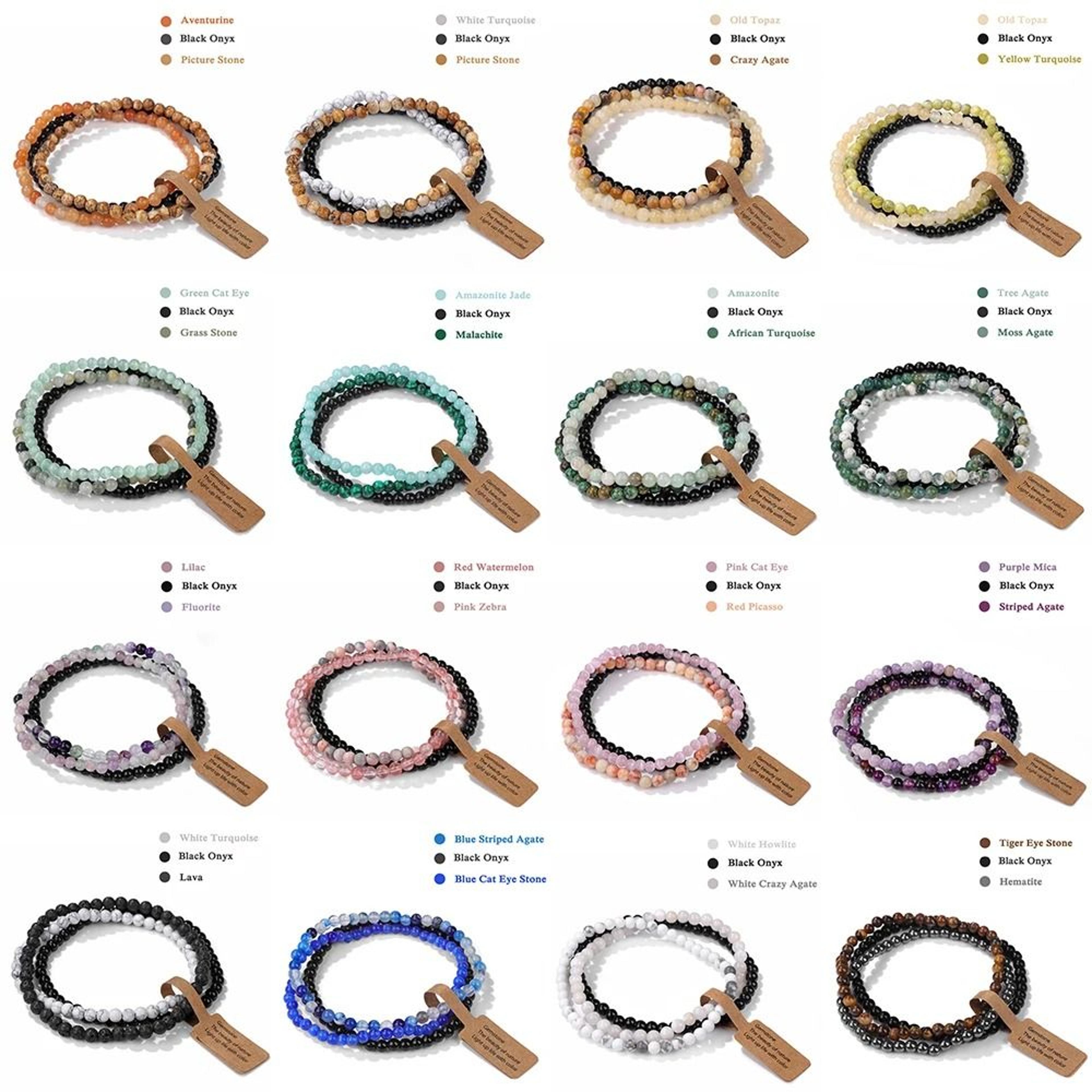 three piece natural stone bead bracelet set for effortless layered style