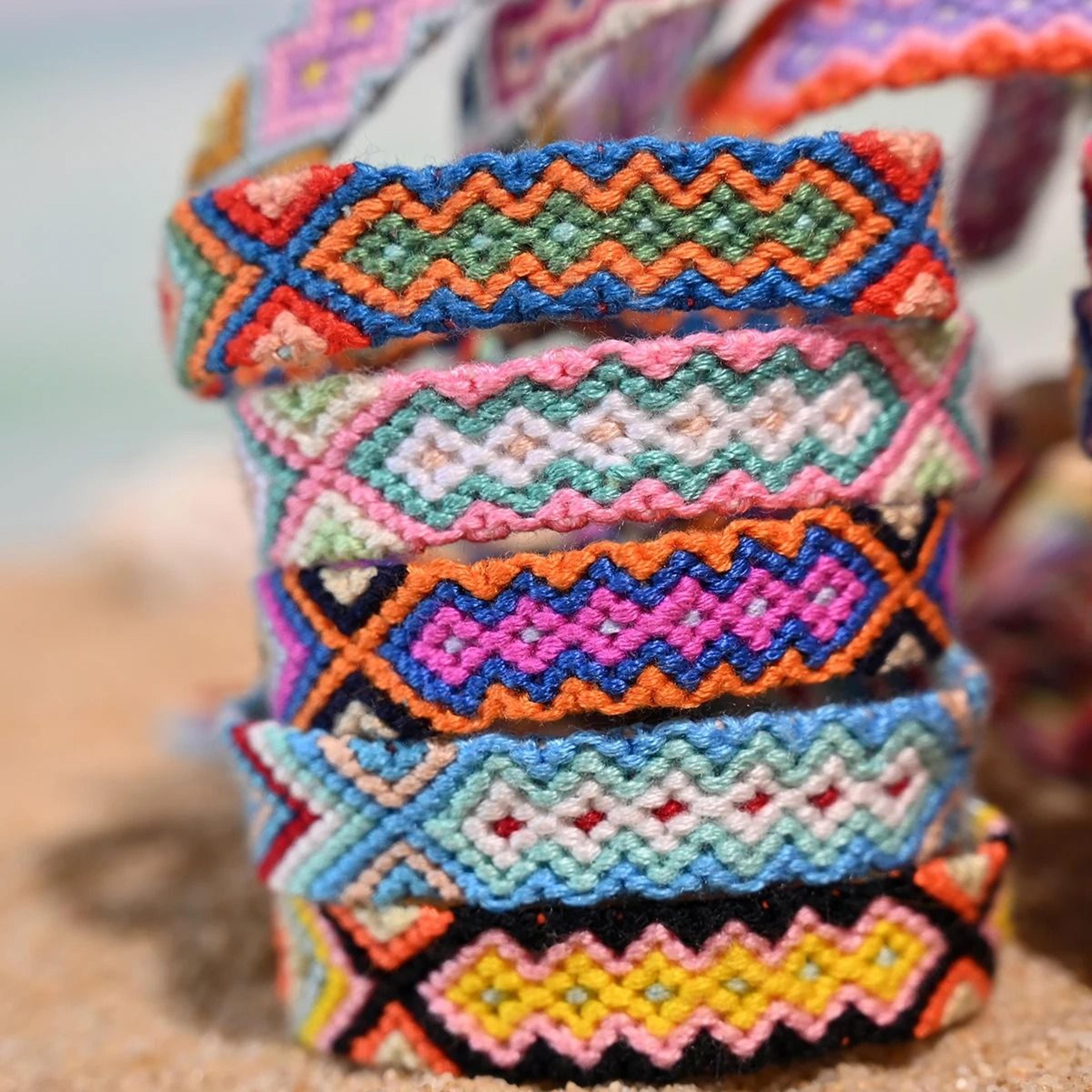 five colorful woven friendship bracelets for effortless summer beach stacking style