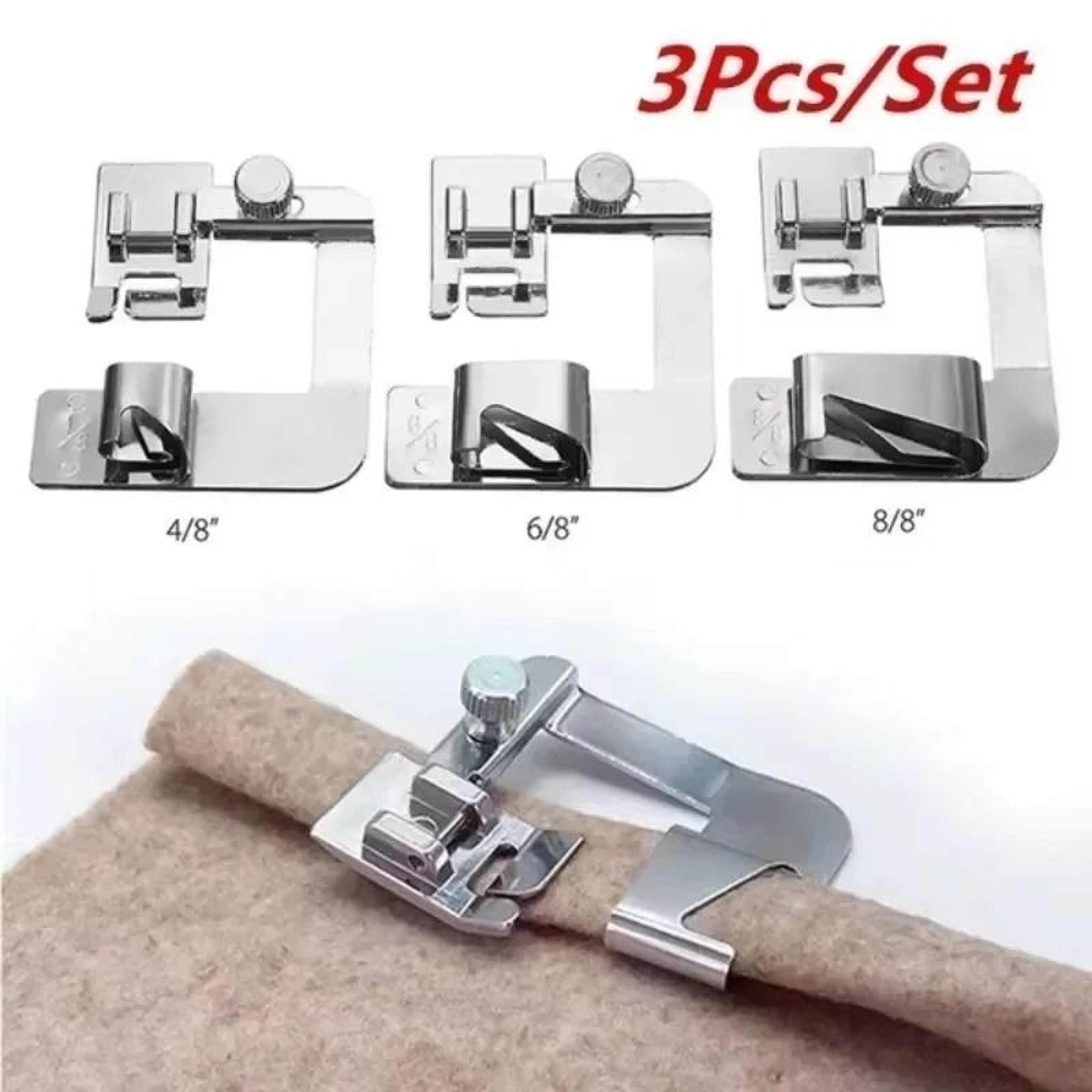 wide and narrow rolled hem presser feet for cleaner sewing edges