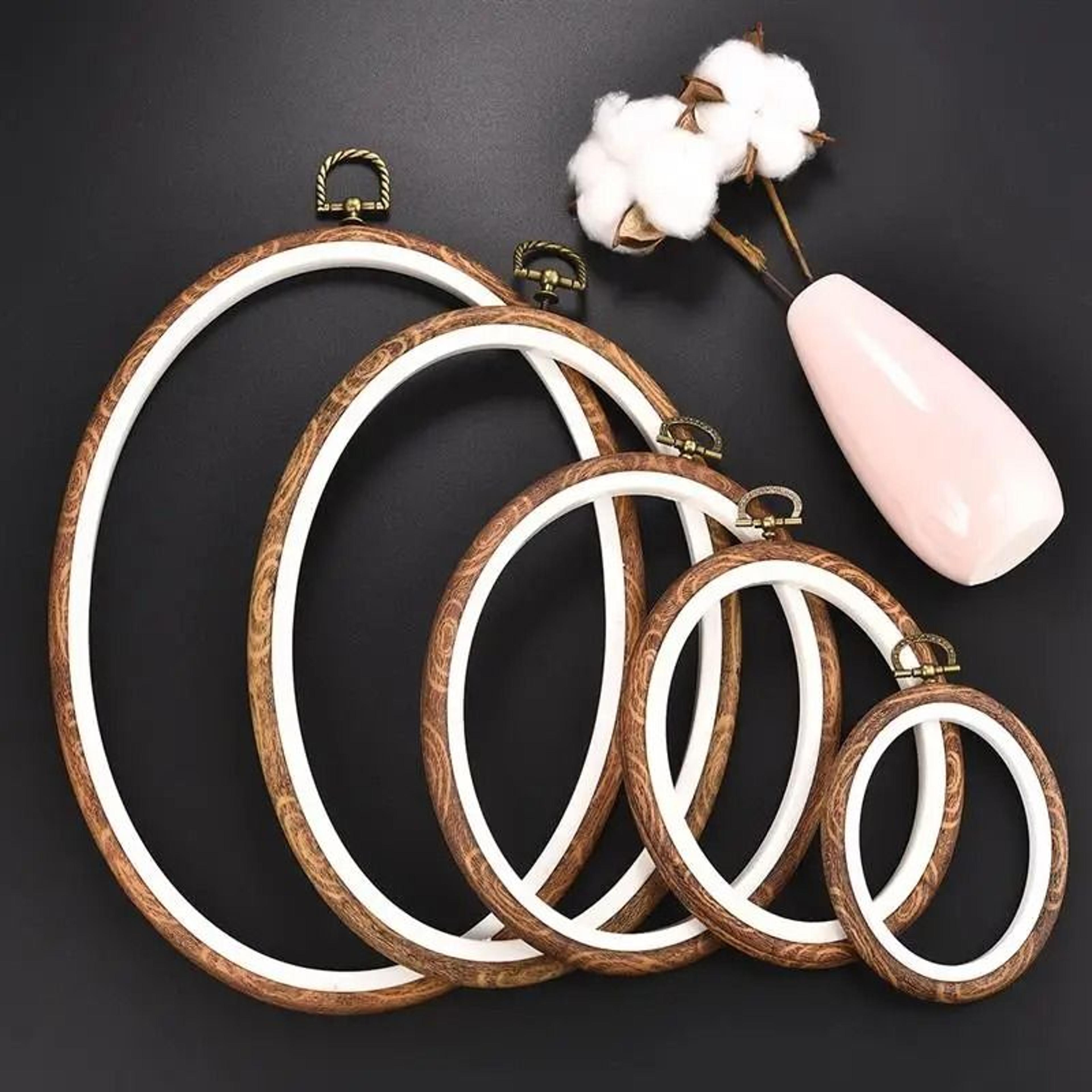 wood look plastic embroidery hoop set for neater comfortable stitching projects