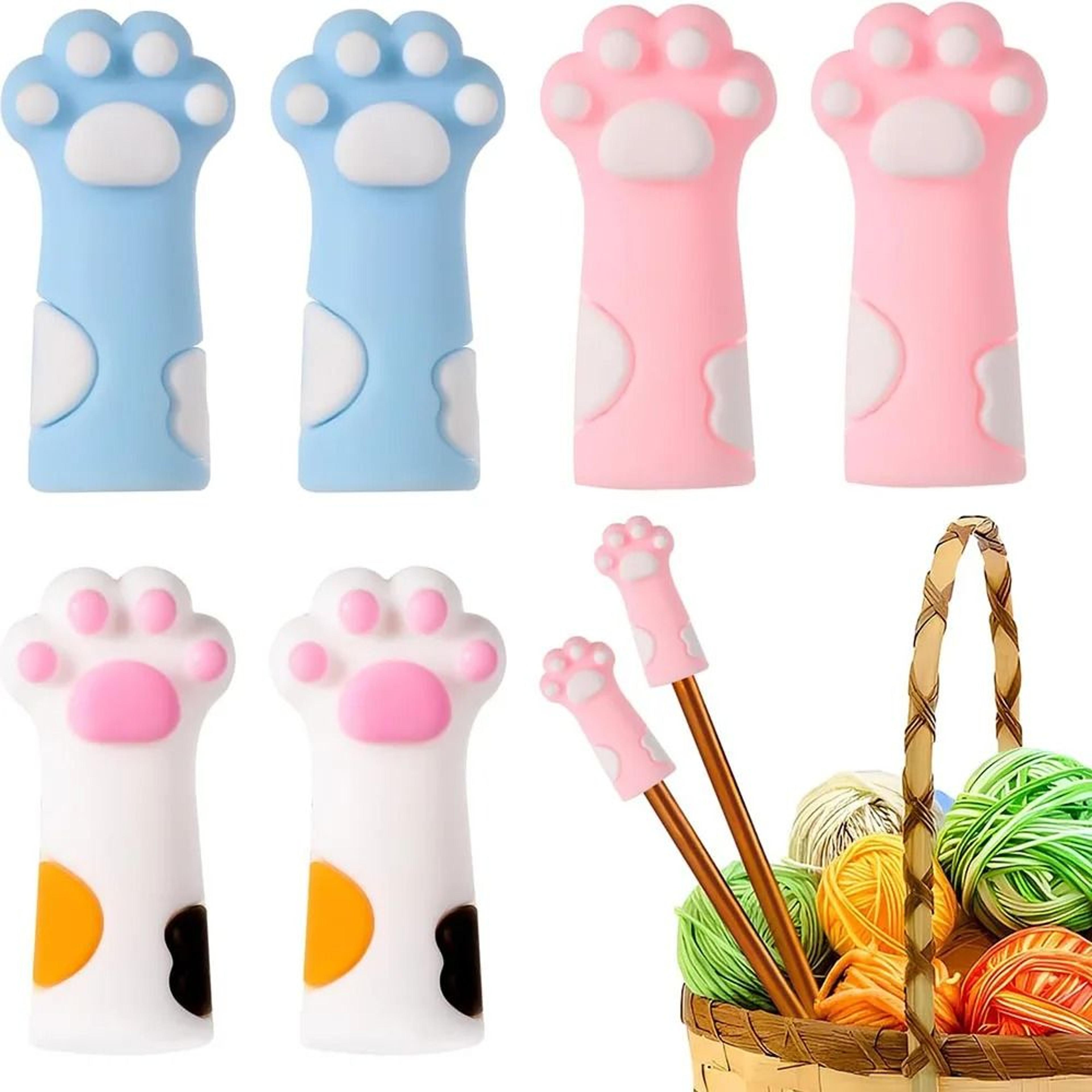 cute cat paw six piece silicone knitting needle stopper protector set