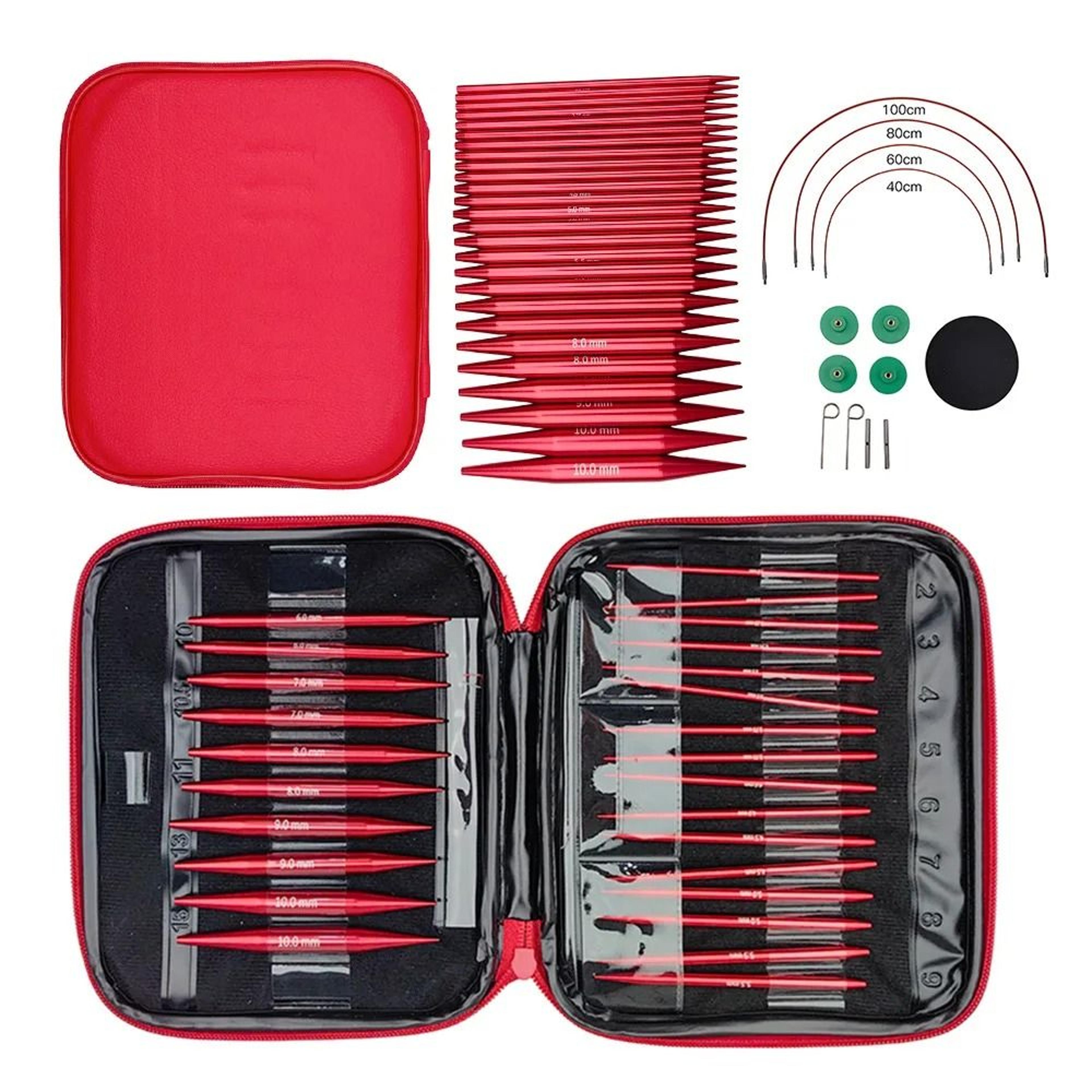 complete twenty six piece interchangeable circular needle set for flexible knitting
