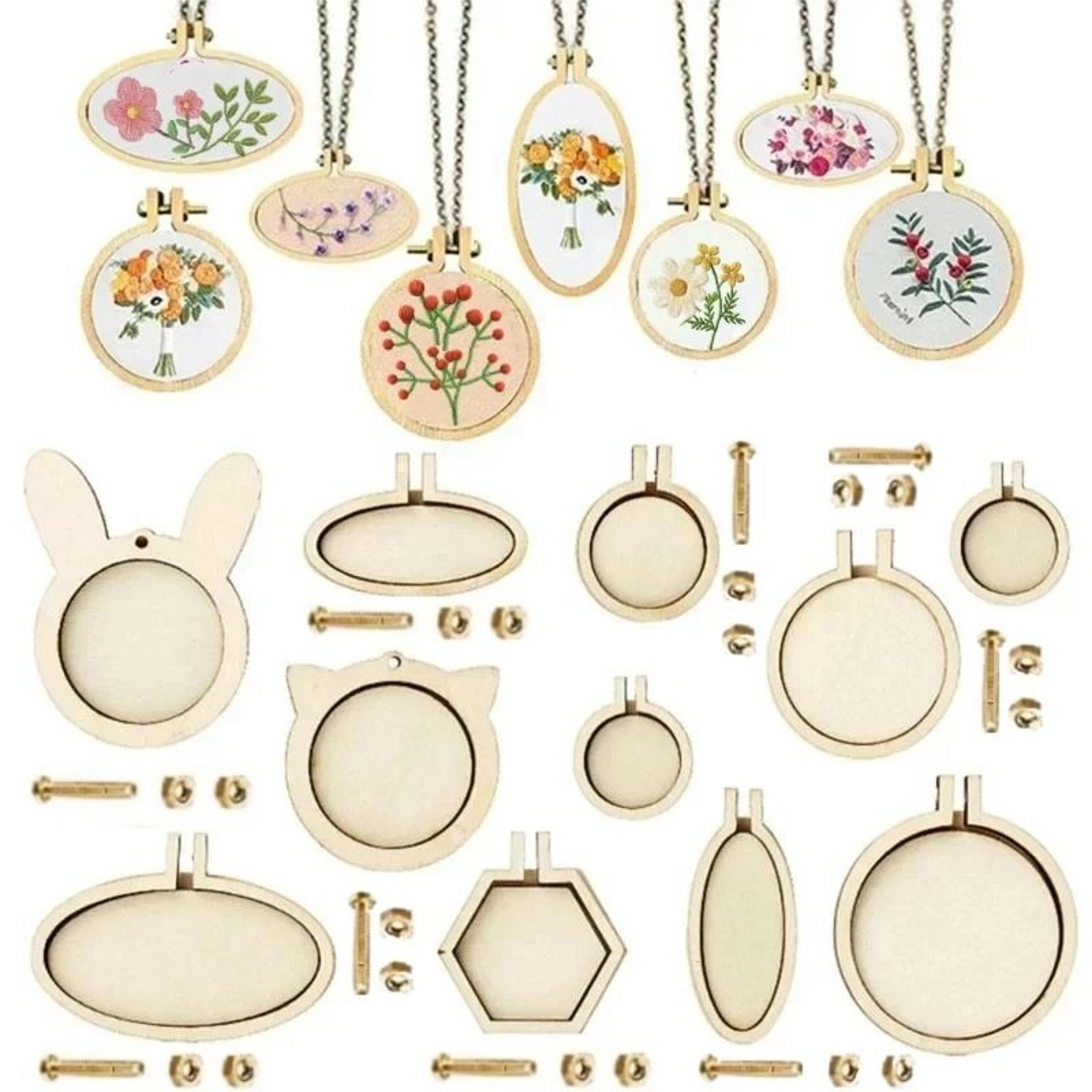 ten piece mini wooden embroidery hoop set for jewelry keyring crafts