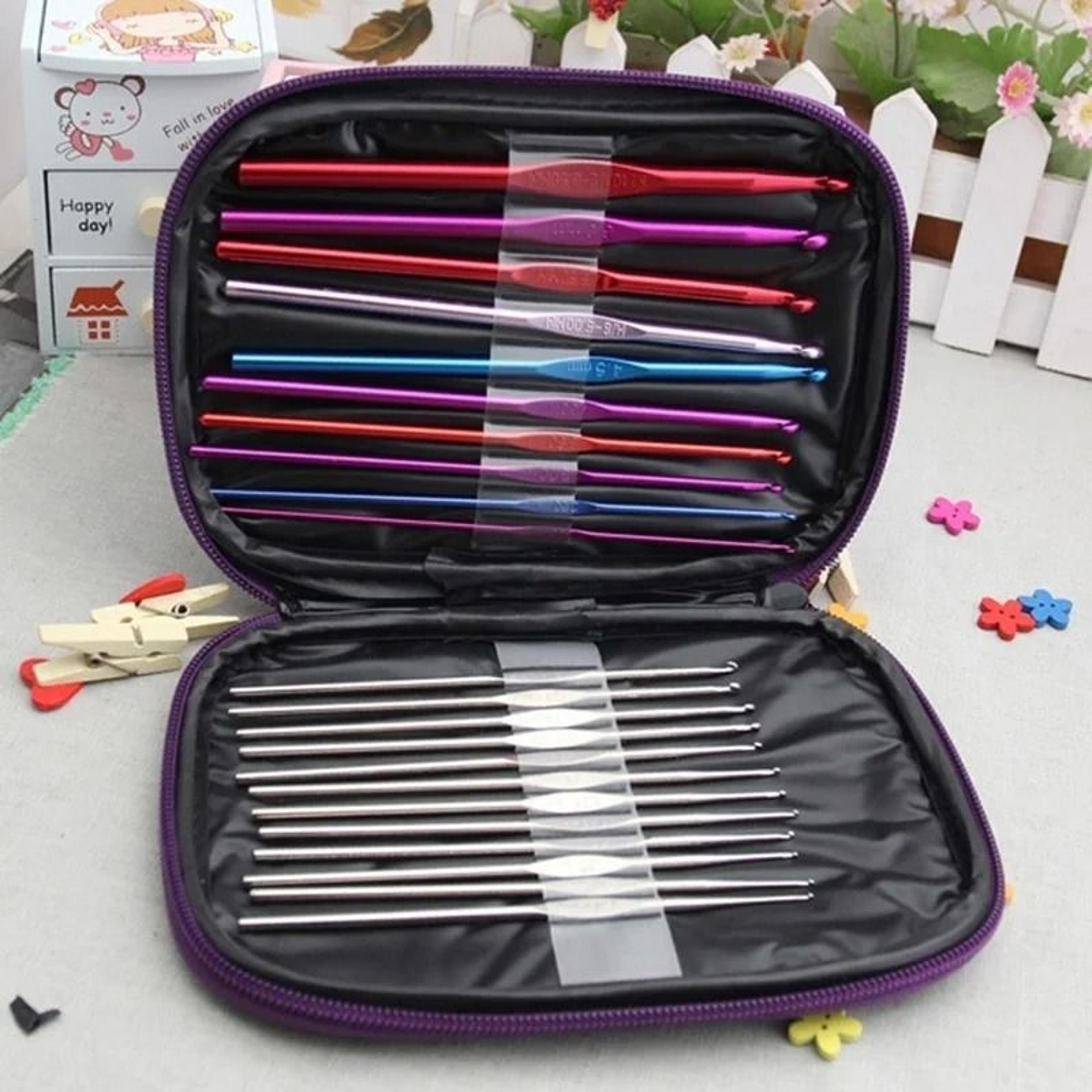 complete 22 piece aluminum crochet hook set with organized storage case