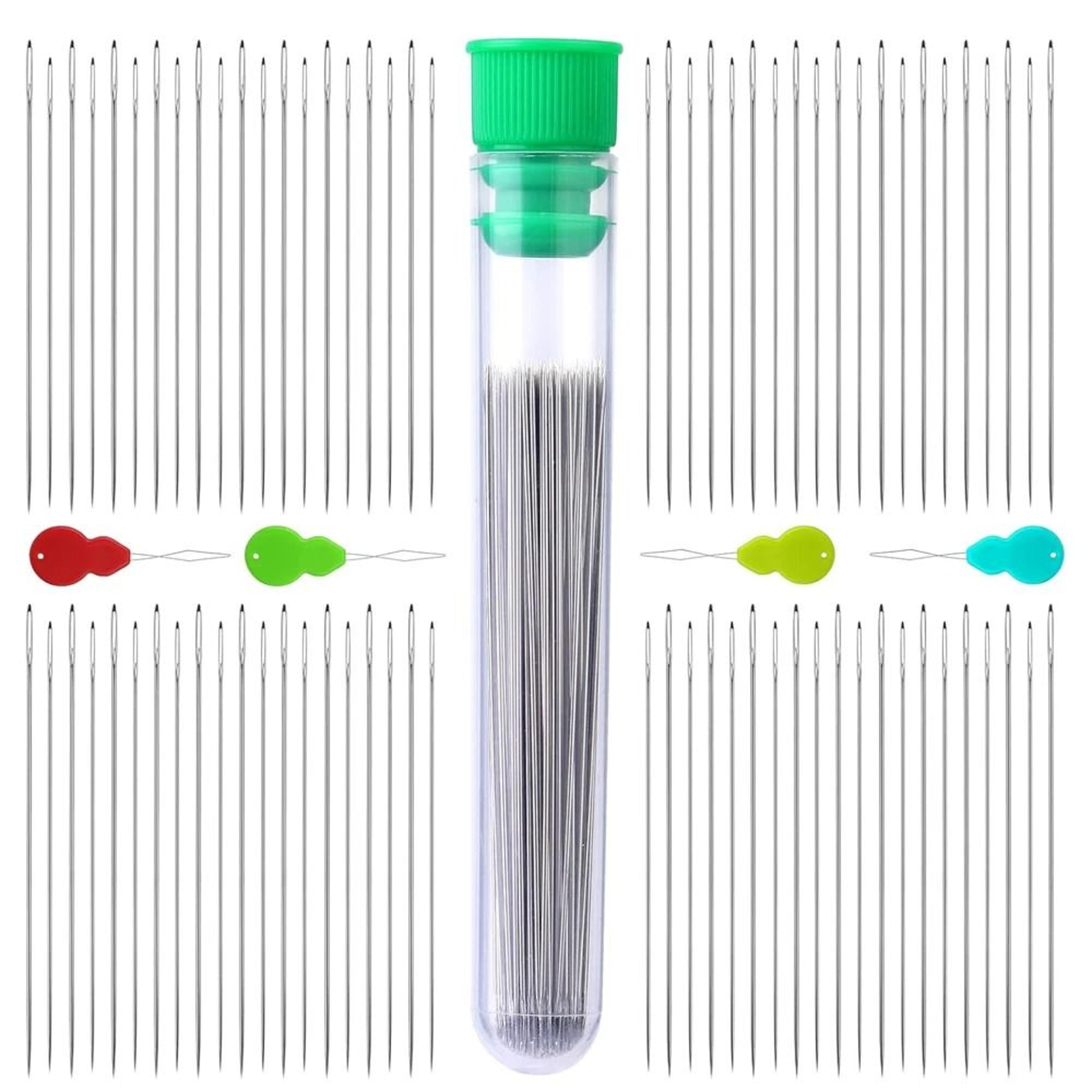 50 piece straight seed beading needle set with threaders and bottle