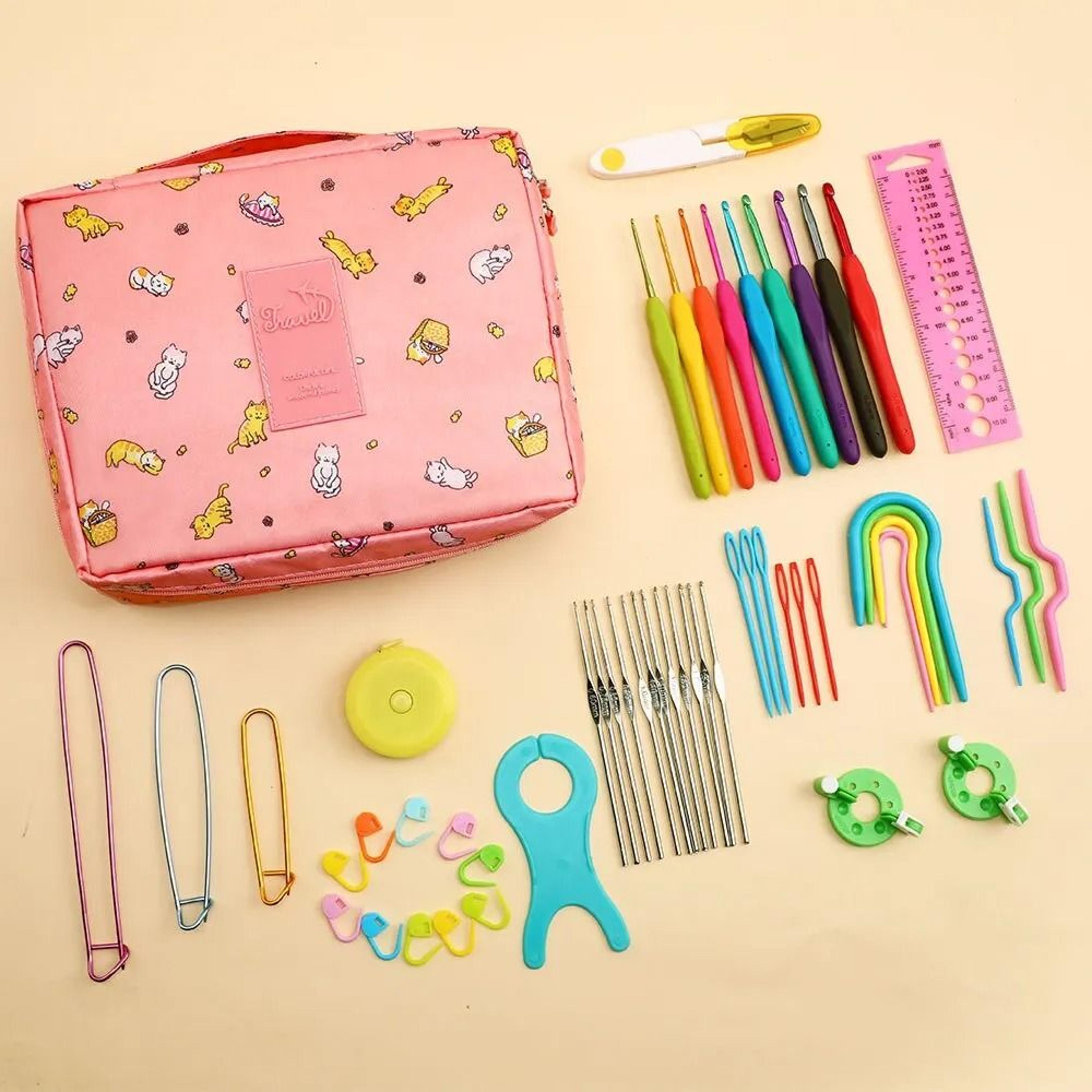 53 piece beginner crochet kit with colorful portable storage case included