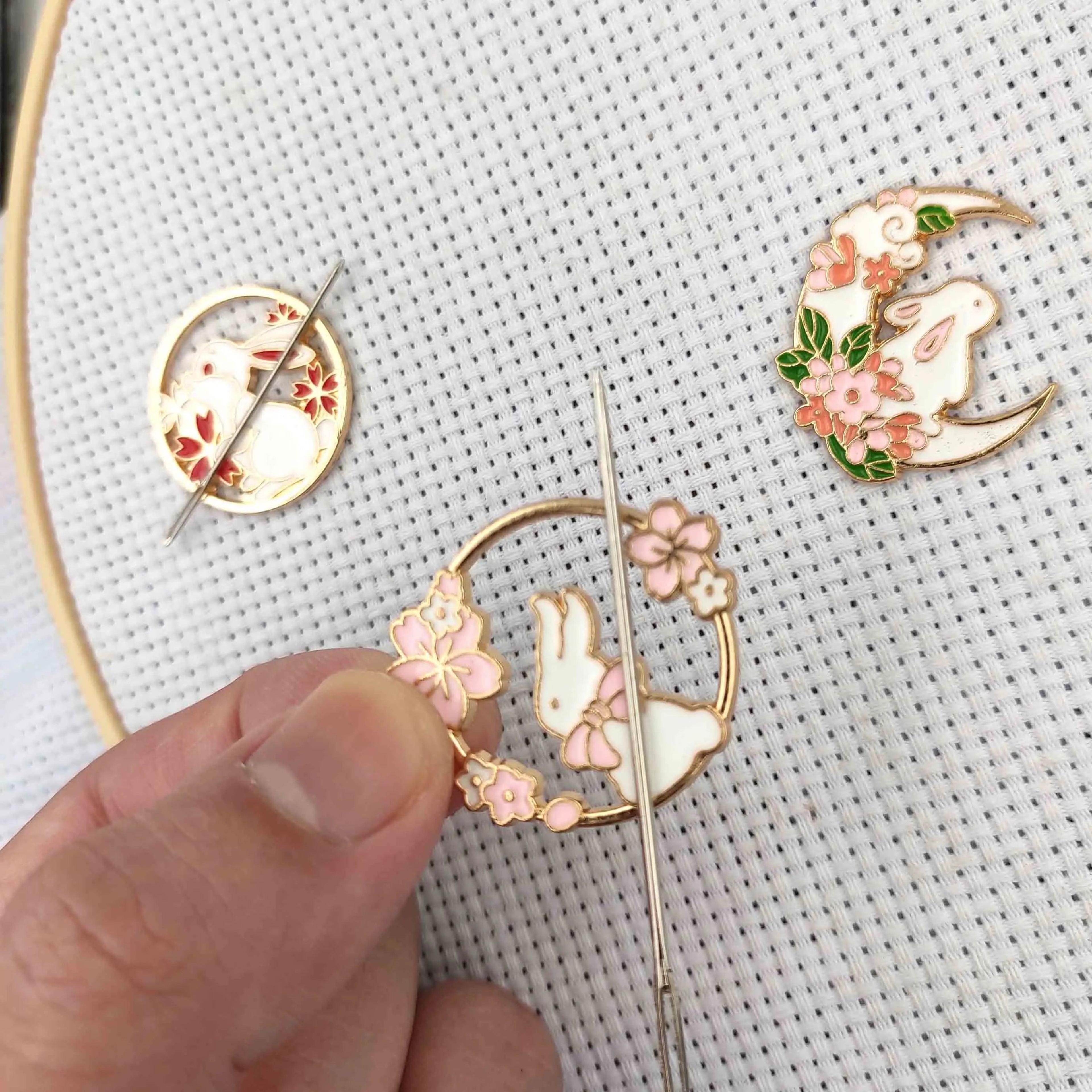cute rabbit magnetic needle minder for cross stitch and embroidery projects