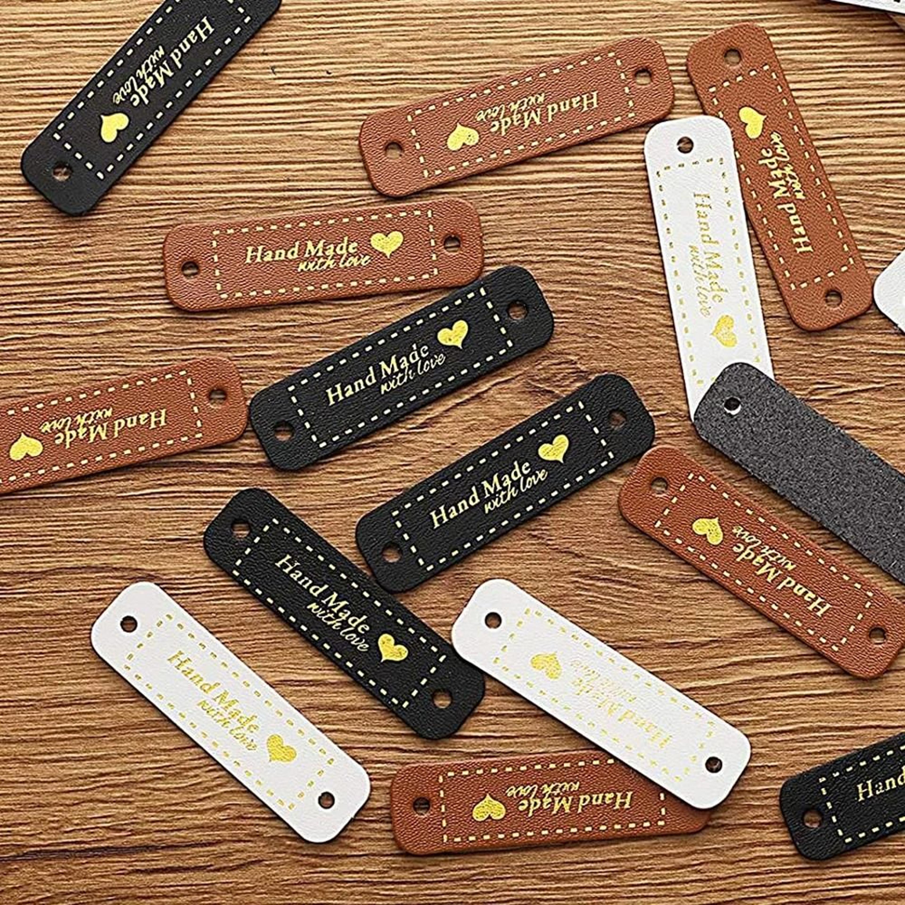 30 piece handmade faux leather heart sew on craft labels