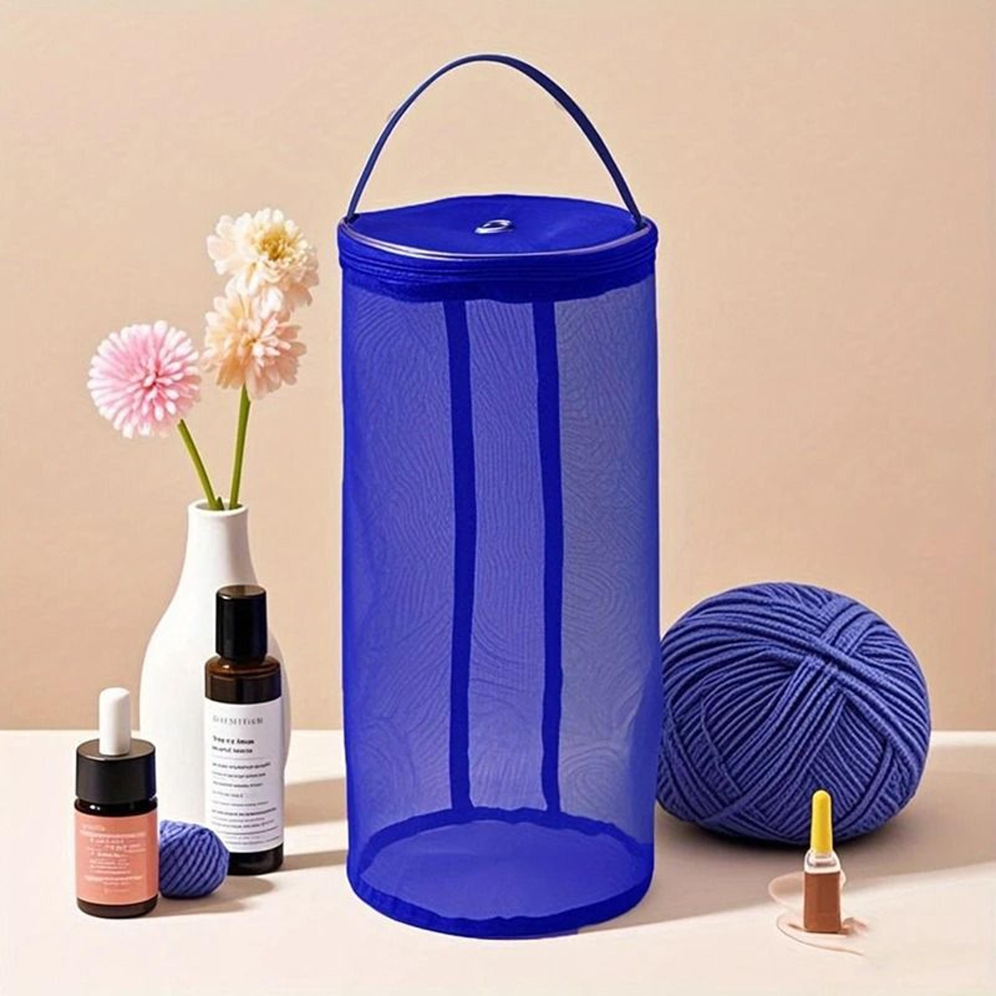 portable mesh yarn storage bag and crochet project organizer