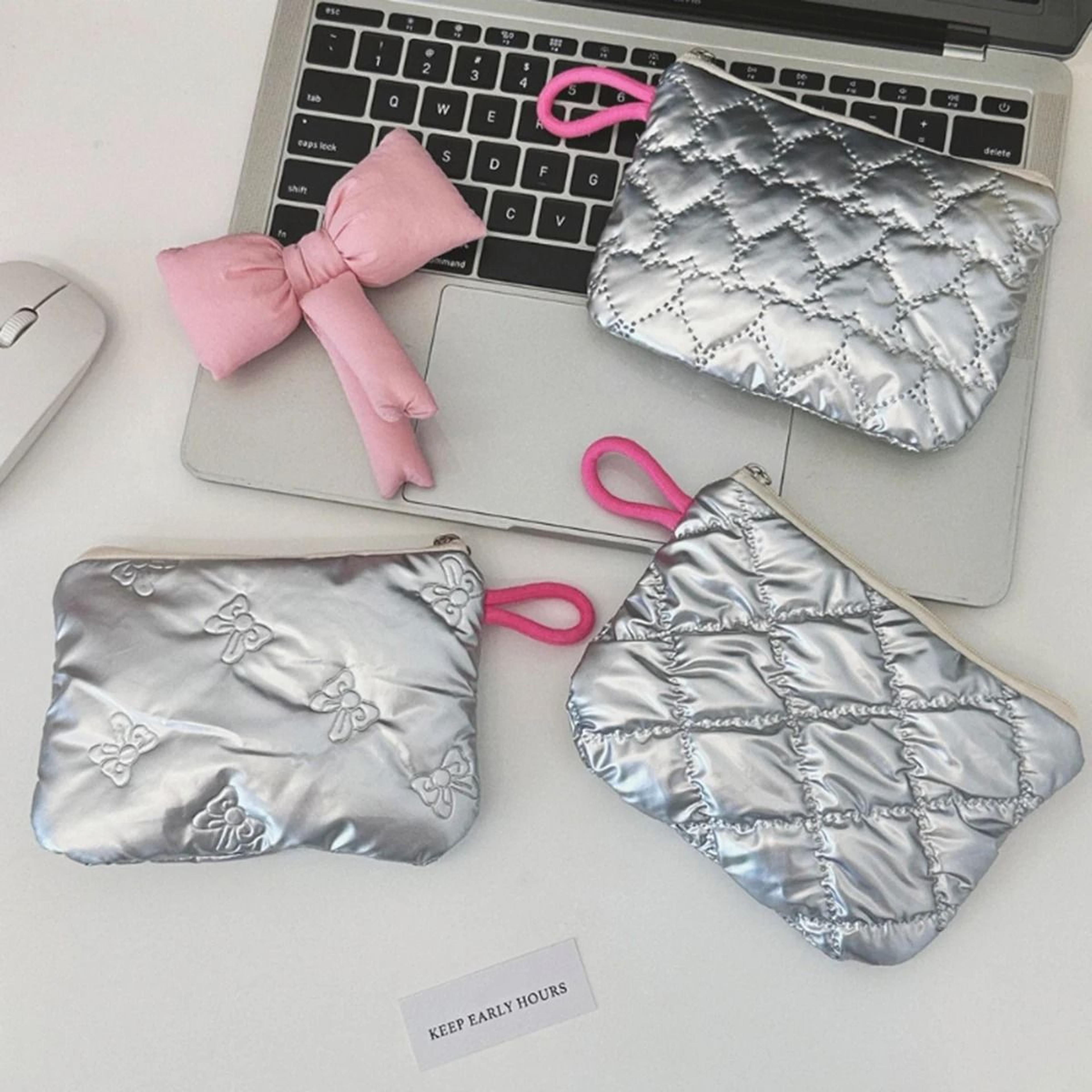 silver bow pattern canvas coin purse and mini zipper wallet