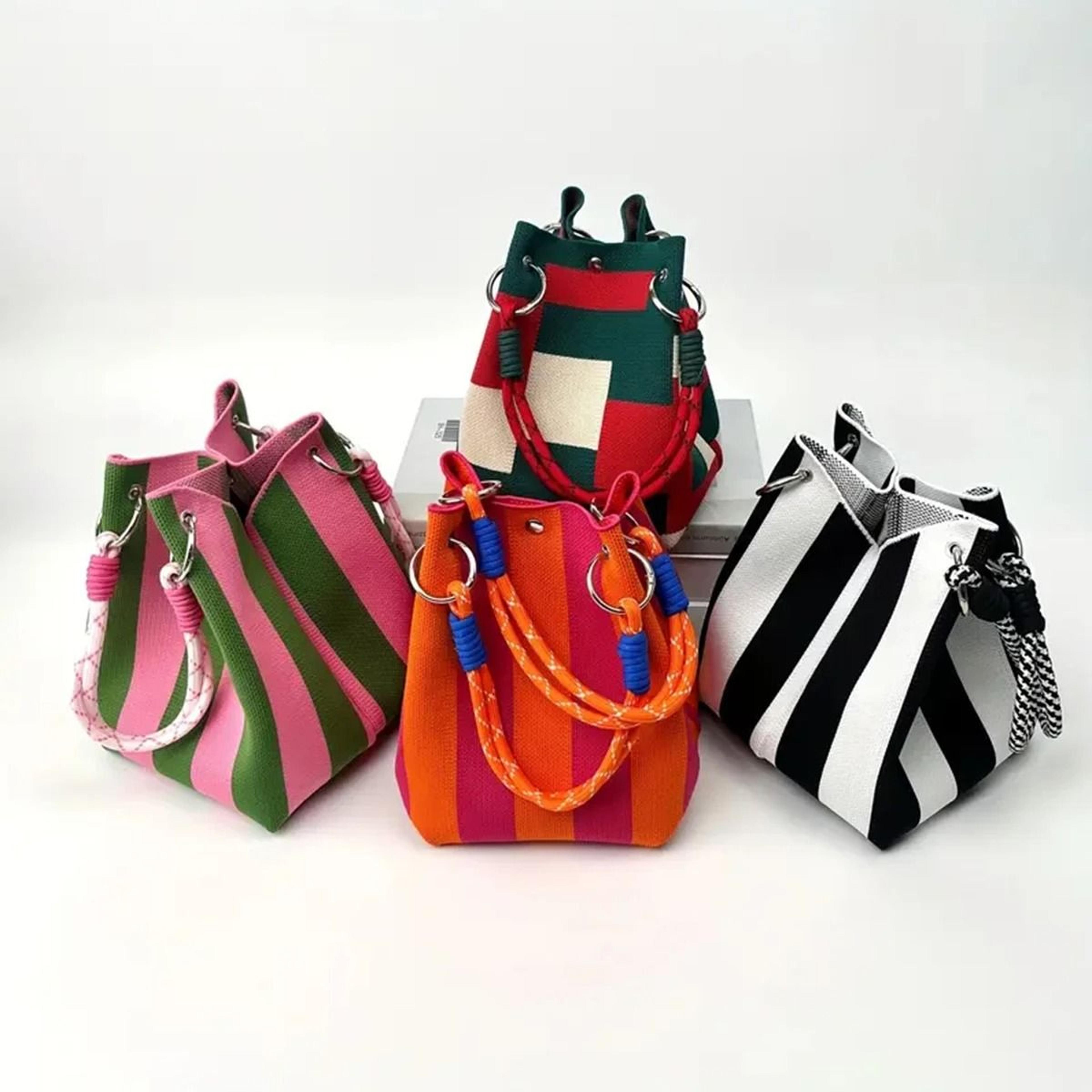 retro multicolor knitted bucket handbag for effortless everyday style