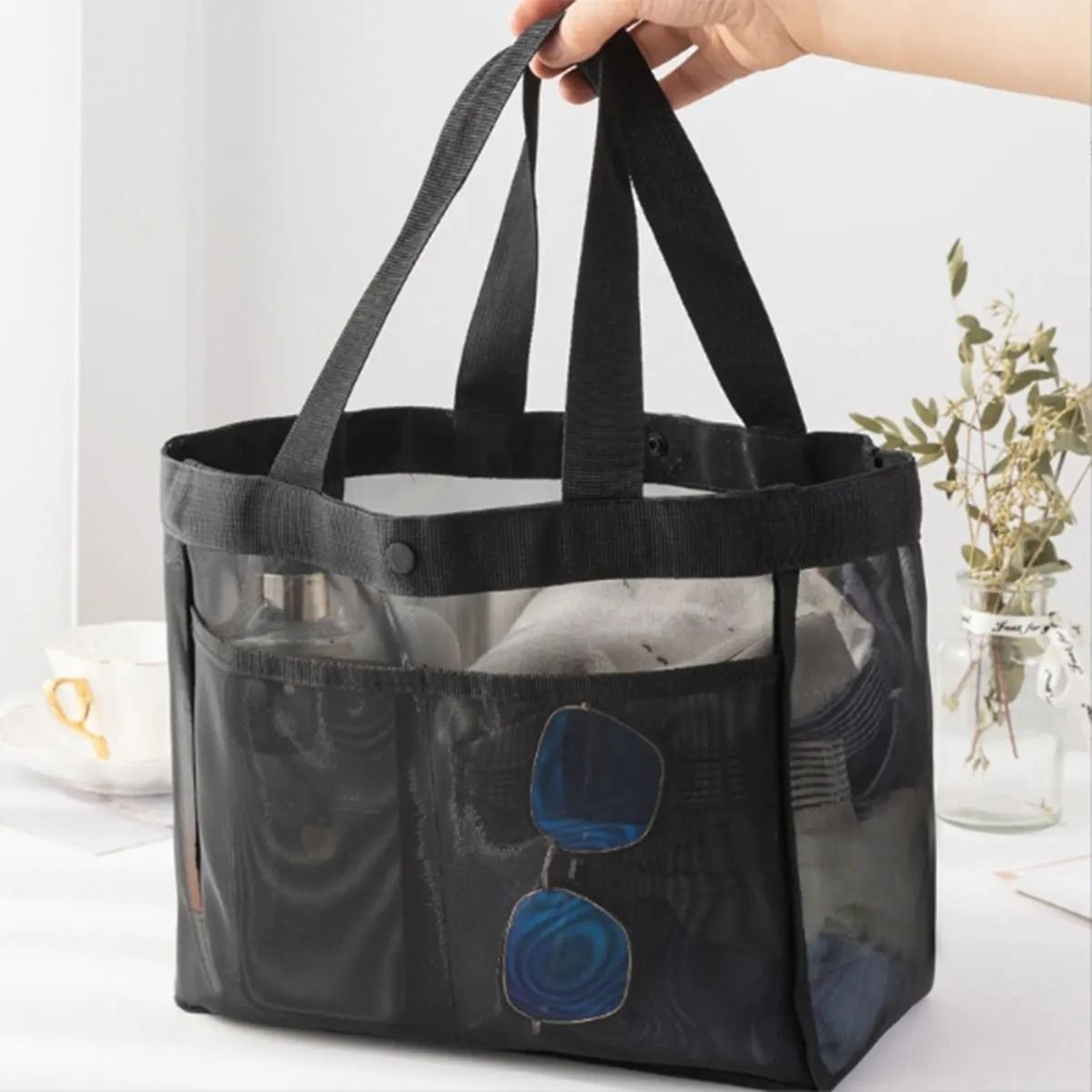 large capacity transparent mesh shoulder tote for beach and shopping