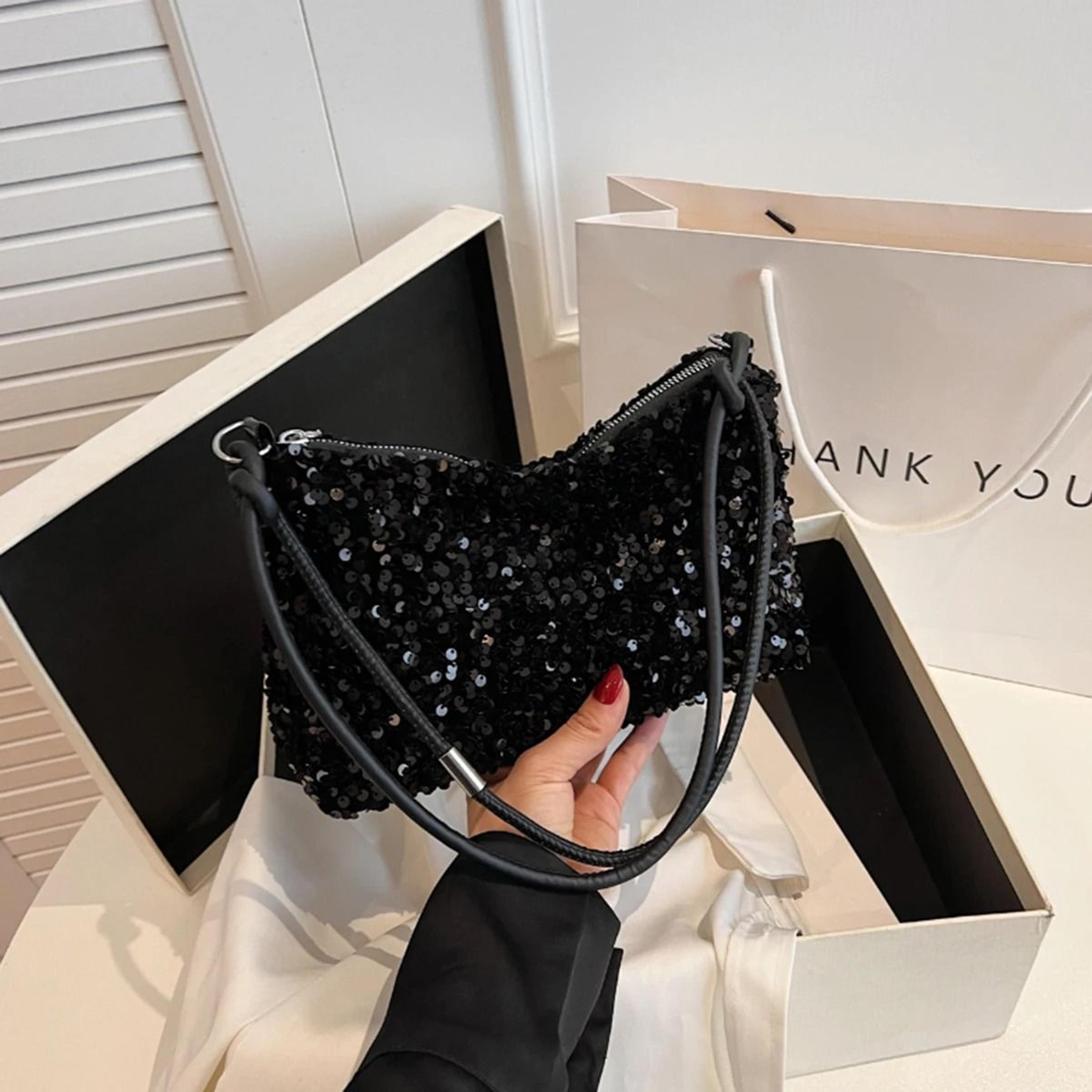 chic black glitter underarm shoulder bag for day and evening